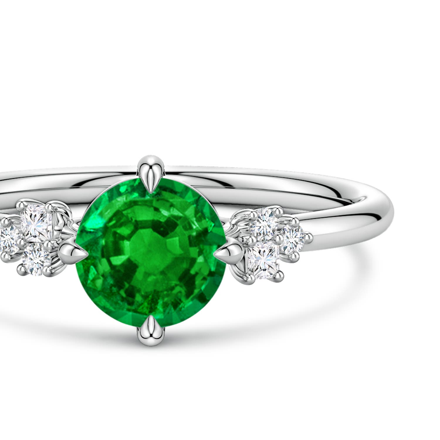 6mm Labgrown Lab-Grown Round Emerald Engagement Ring with Mixed Cut Diamonds in White Gold - side 5