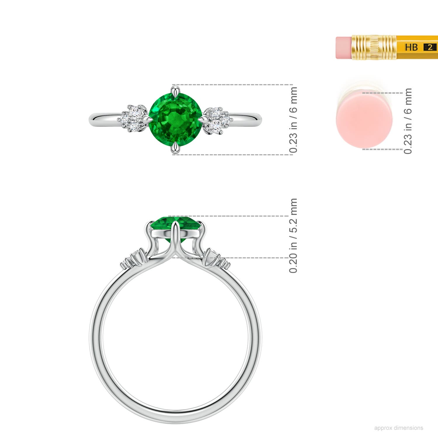 6mm Labgrown Lab-Grown Round Emerald Engagement Ring with Mixed Cut Diamonds in White Gold - ruler