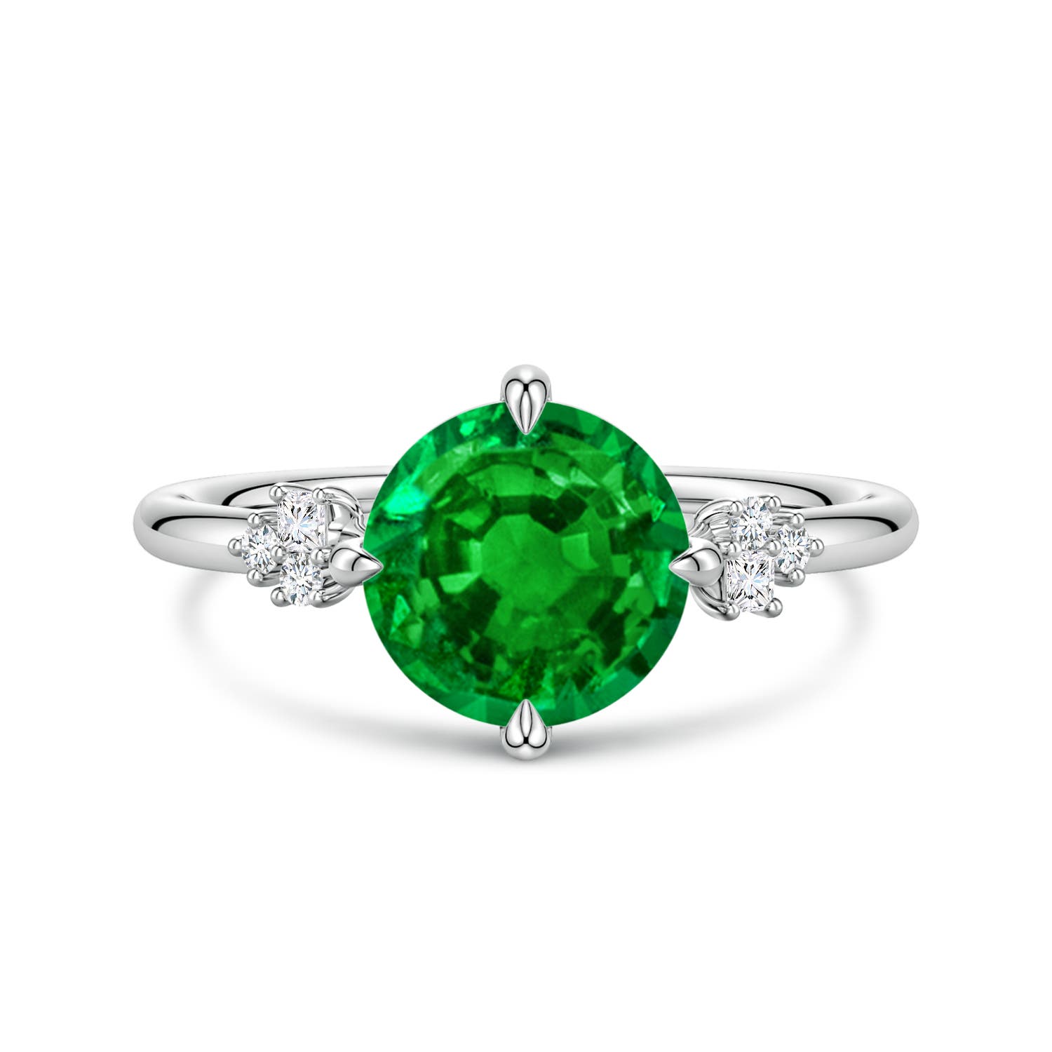 8mm Labgrown Lab-Grown Round Emerald Engagement Ring with Mixed Cut Diamonds in 18K White Gold
