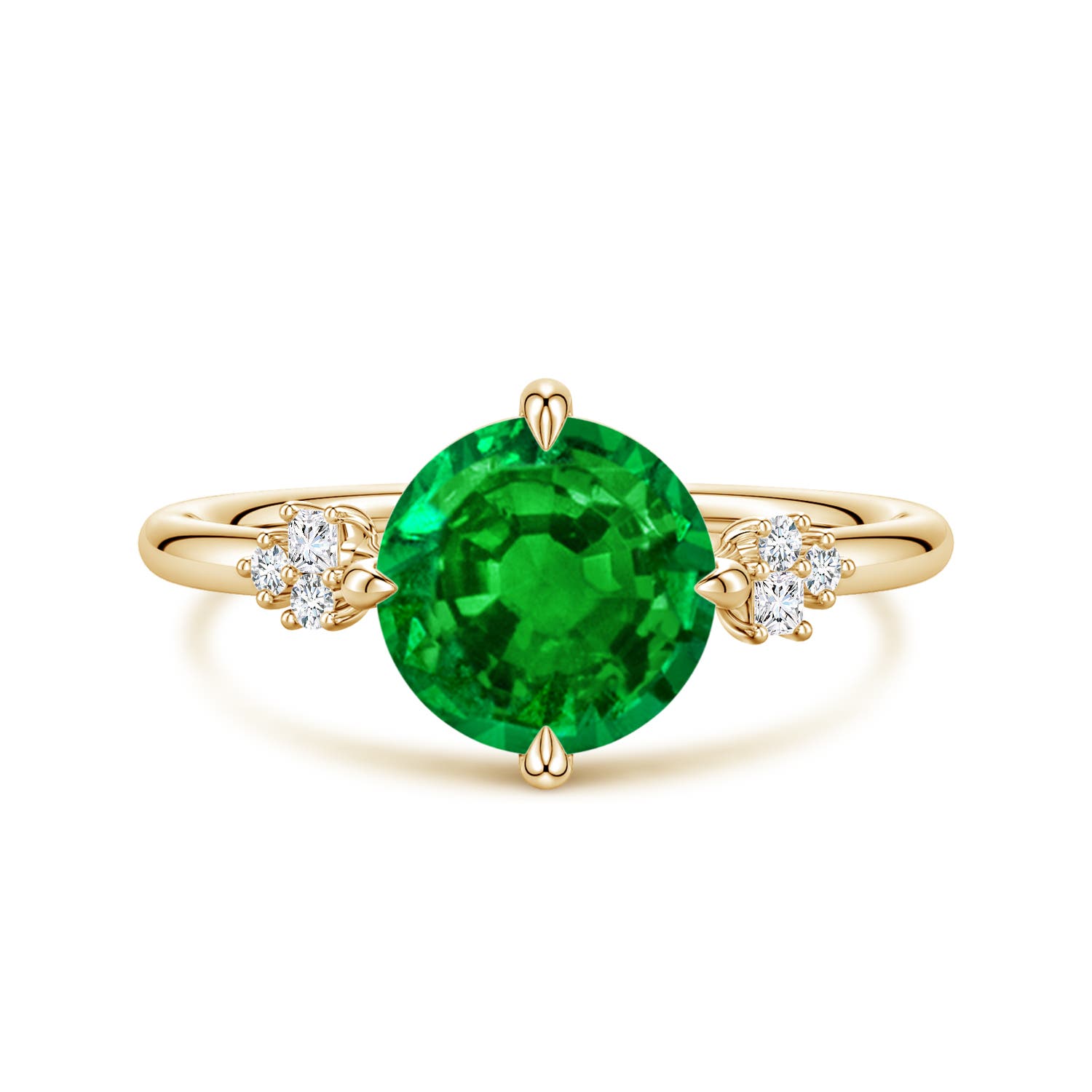 8mm Labgrown Lab-Grown Round Emerald Engagement Ring with Mixed Cut Diamonds in 18K Yellow Gold