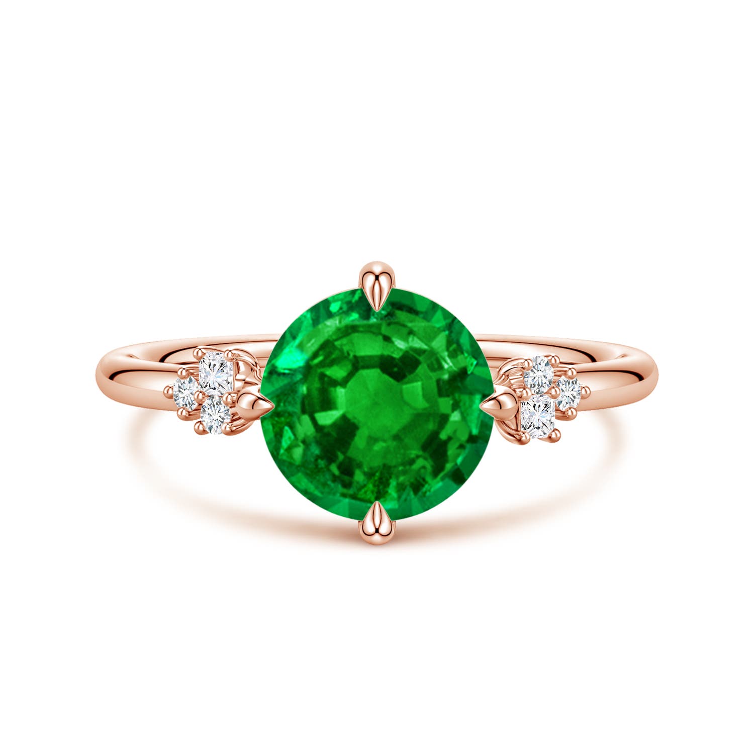 Angara 1.75 Carats Lab-Grown Round Emerald Engagement Ring with Mixed Cut Diamonds in 14K Rose Gold