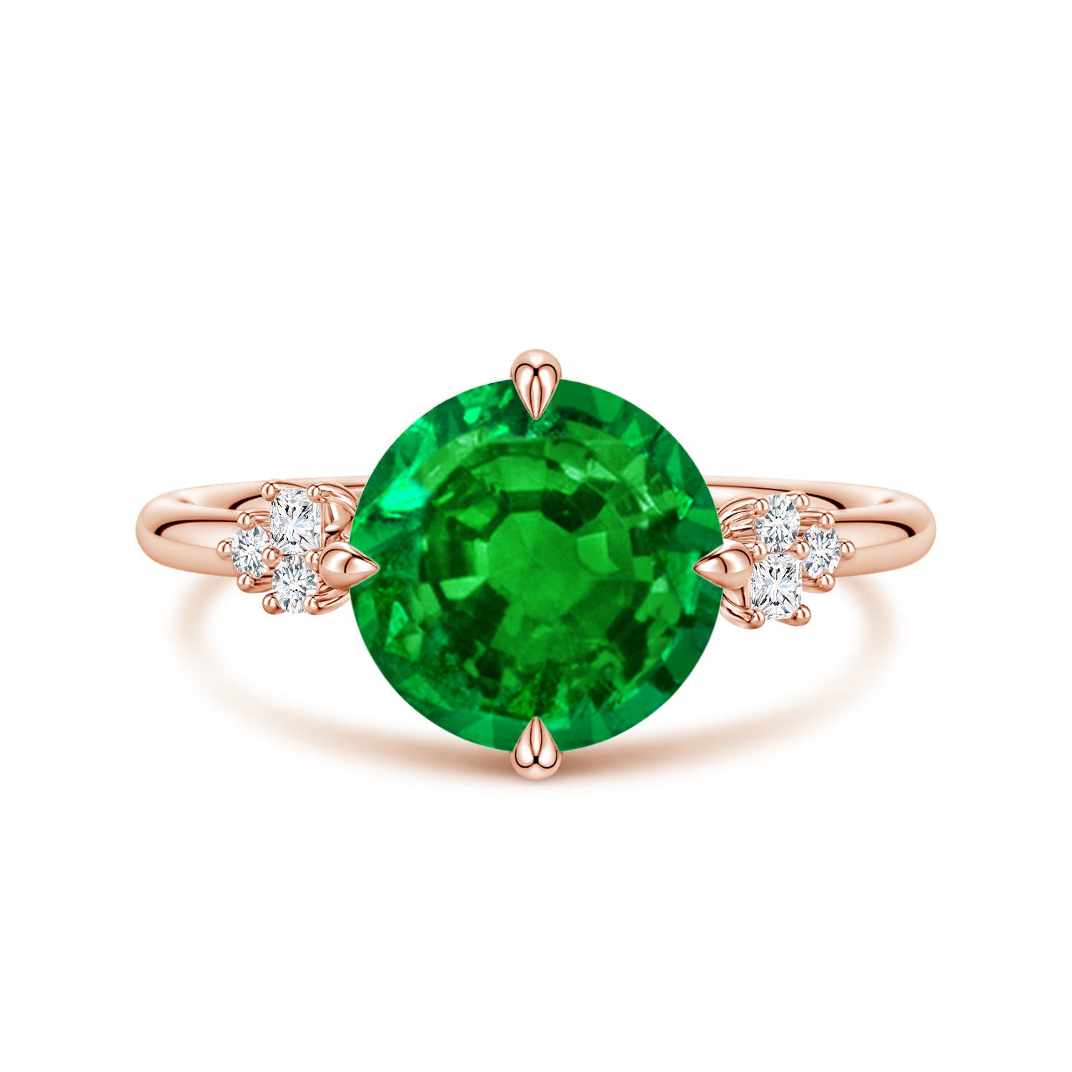 Angara 2.5 Carats Lab-Grown Round Emerald Engagement Ring with Mixed Cut Diamonds in 18K Rose Gold