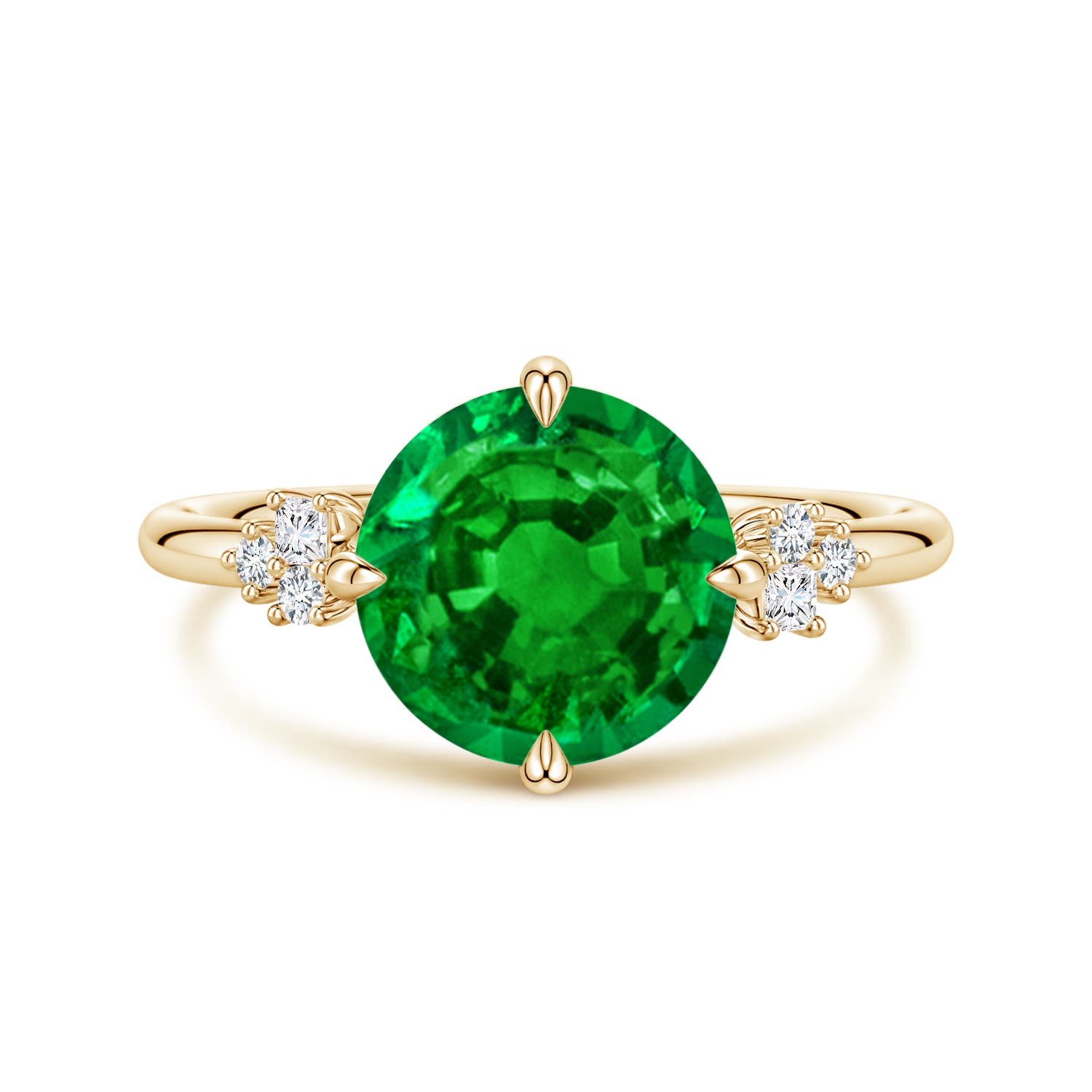 Angara 2.5 Carats Lab-Grown Round Emerald Engagement Ring with Mixed Cut Diamonds in 18K Yellow Gold