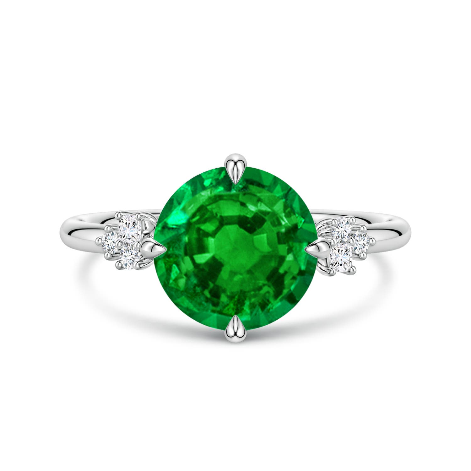 Angara 2.5 Carats Lab-Grown Round Emerald Engagement Ring with Mixed Cut Diamonds in 14K White Gold