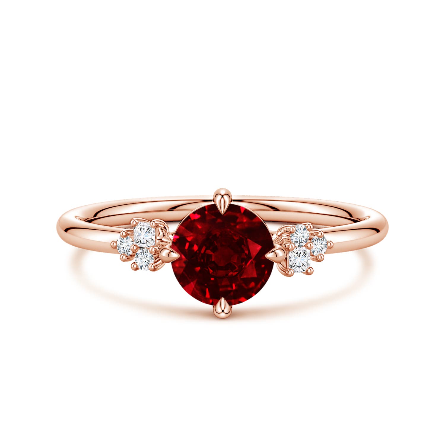 Angara 1.0 Carat Lab-Grown Round Ruby Engagement Ring with Mixed Cut Diamonds in 18K Rose Gold