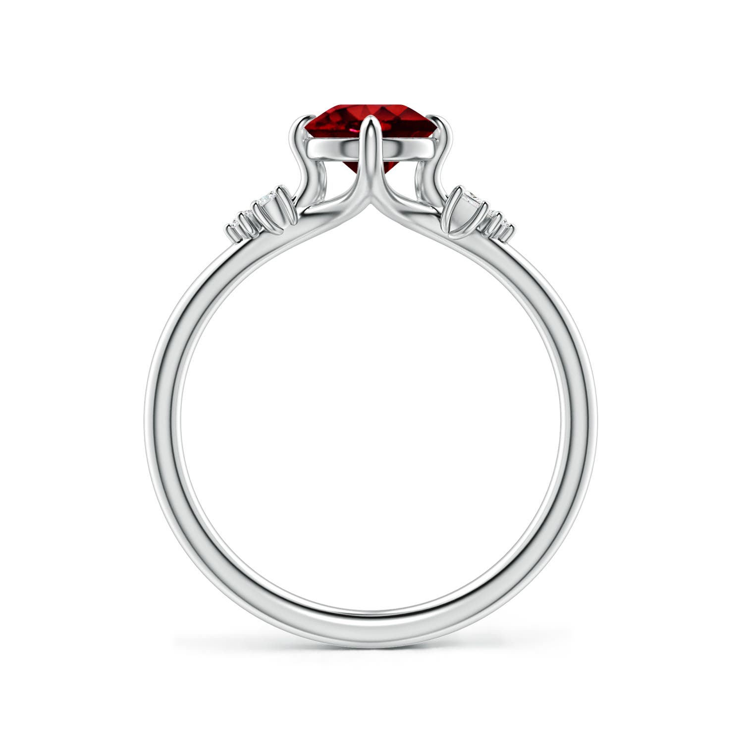 6mm Labgrown Lab-Grown Round Ruby Engagement Ring with Mixed Cut Diamonds in 18K White Gold