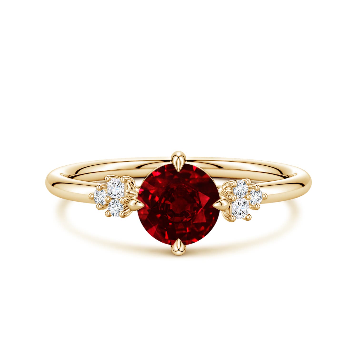 6mm Labgrown Lab-Grown Round Ruby Engagement Ring with Mixed Cut Diamonds in 18K Yellow Gold