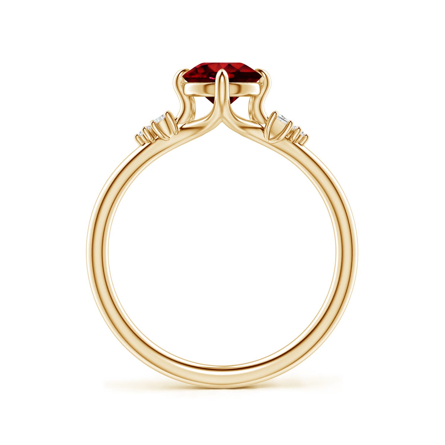 6mm Labgrown Lab-Grown Round Ruby Engagement Ring with Mixed Cut Diamonds in 18K Yellow Gold