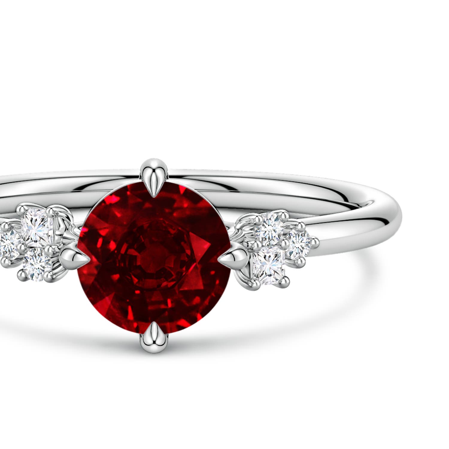 6mm Labgrown Lab-Grown Round Ruby Engagement Ring with Mixed Cut Diamonds in White Gold - side 5