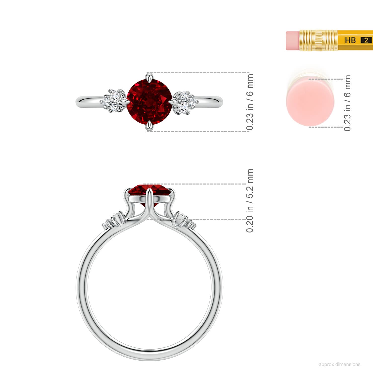 6mm Labgrown Lab-Grown Round Ruby Engagement Ring with Mixed Cut Diamonds in White Gold - ruler