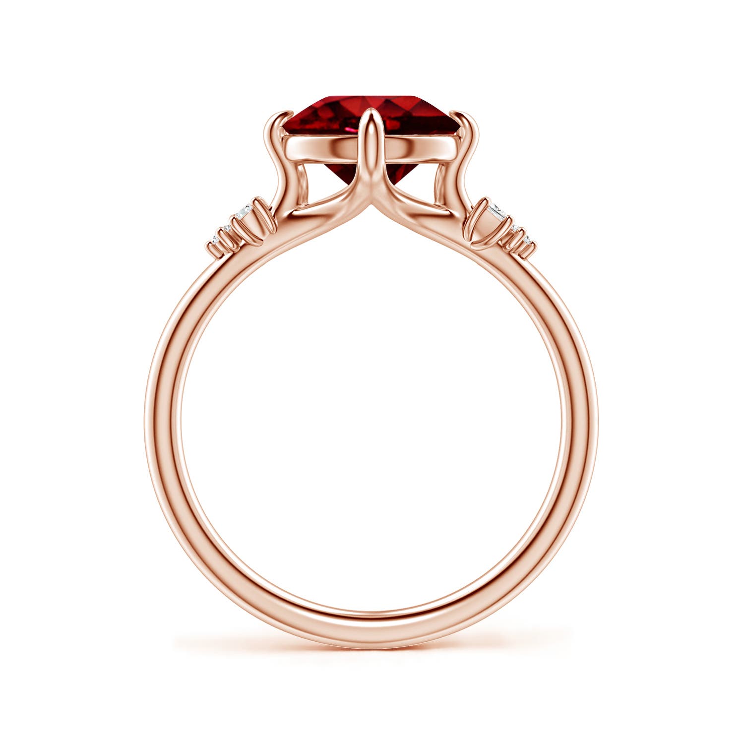 8mm Labgrown Lab-Grown Round Ruby Engagement Ring with Mixed Cut Diamonds in 18K Rose Gold