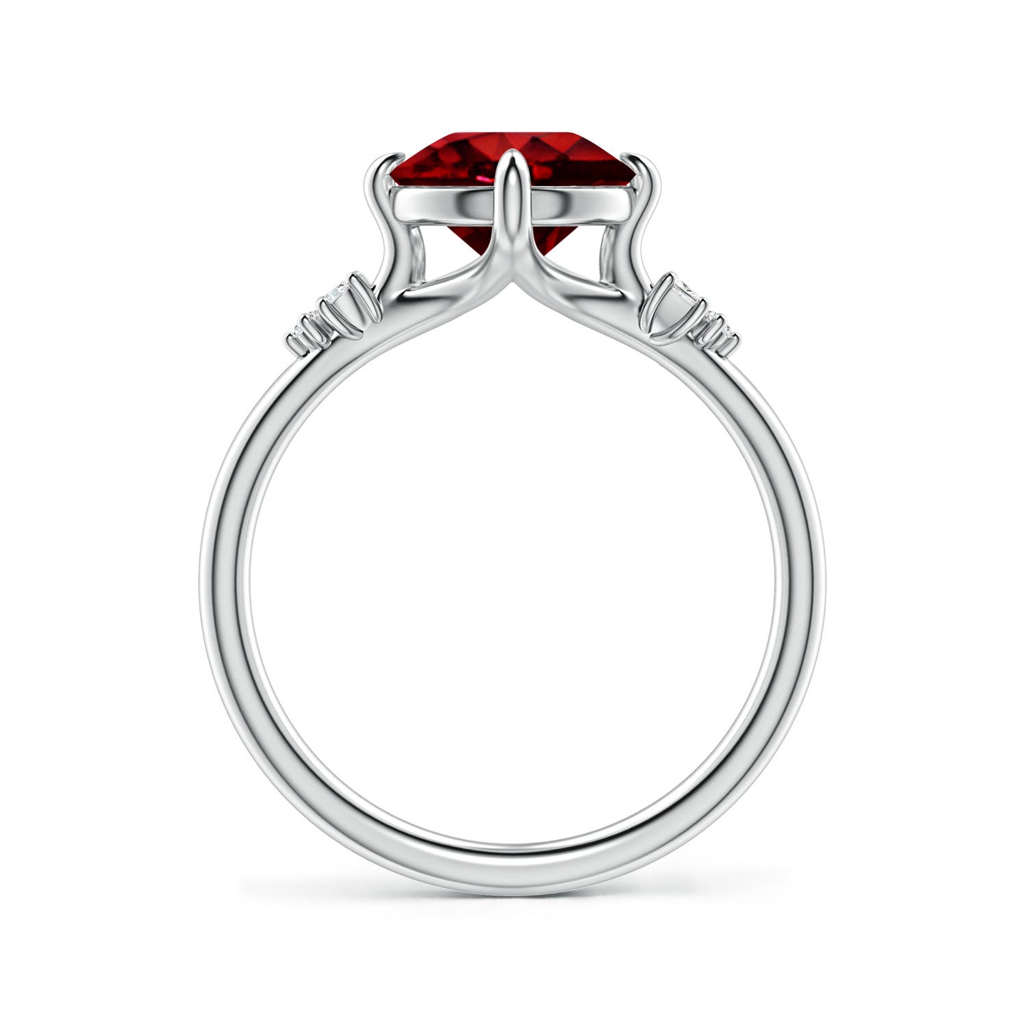 8mm Labgrown Lab-Grown Round Ruby Engagement Ring with Mixed Cut Diamonds in 18K White Gold