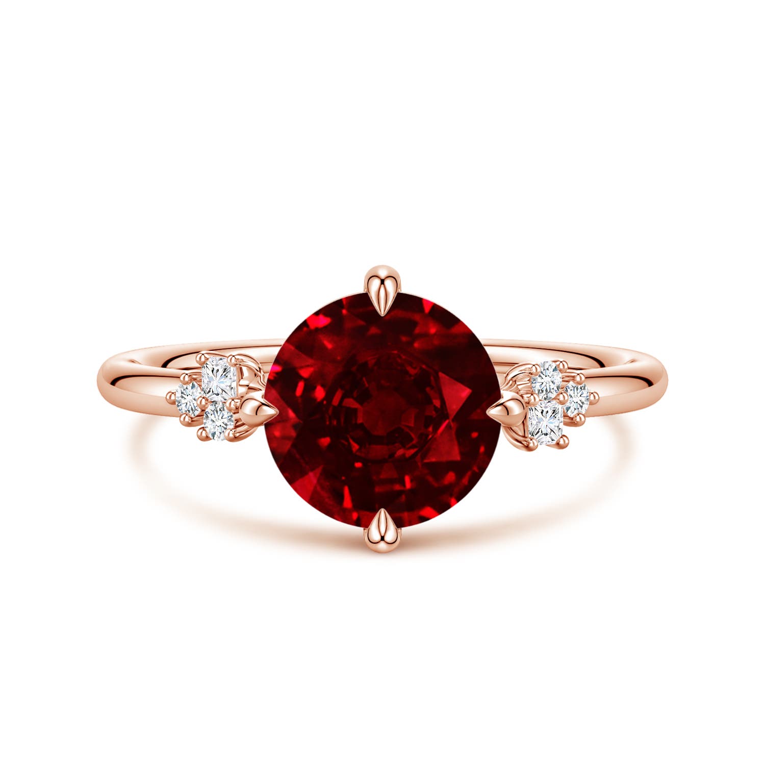Angara 2.1 Carats Lab-Grown Round Ruby Engagement Ring with Mixed Cut Diamonds in 14K Rose Gold