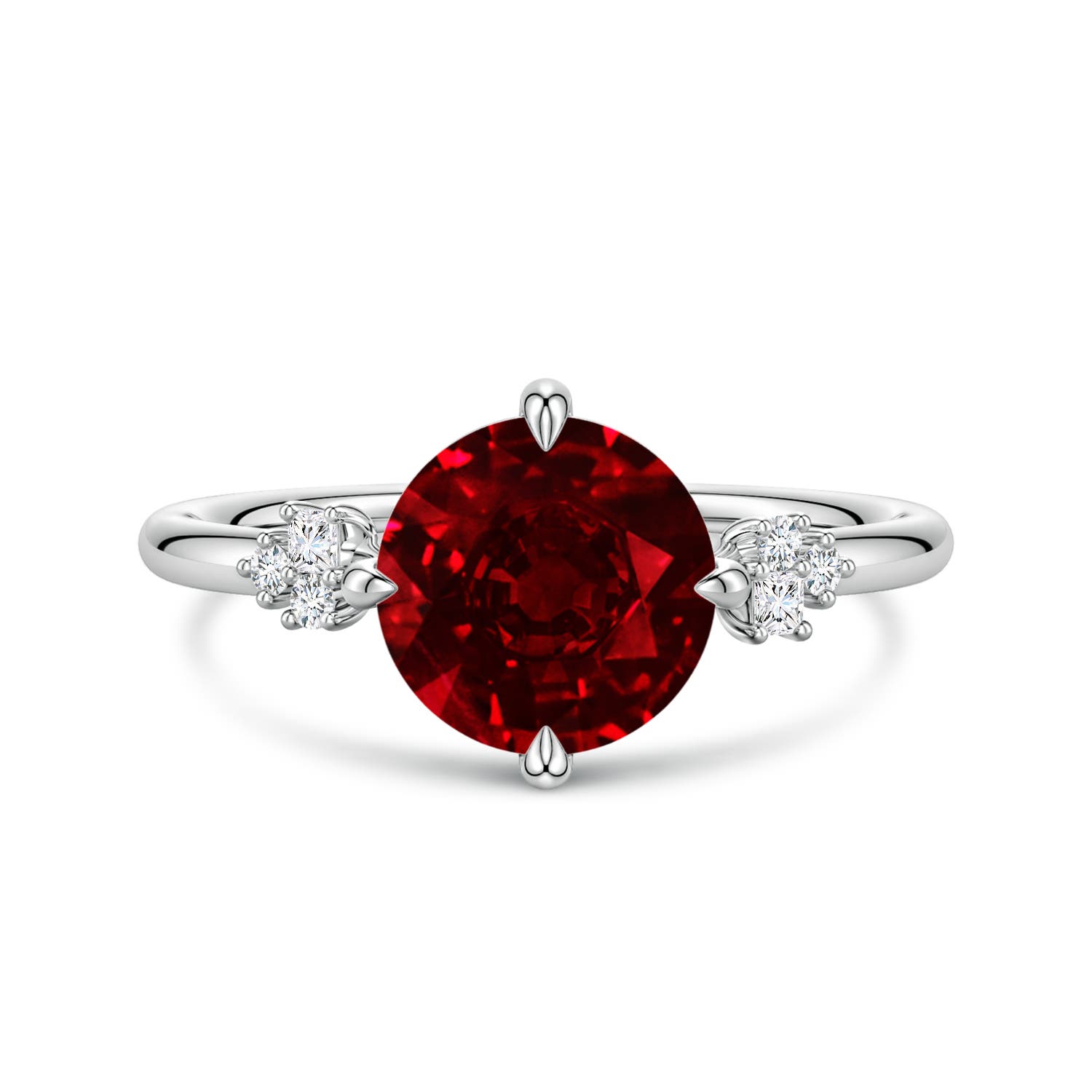 8mm Labgrown Lab-Grown Round Ruby Engagement Ring with Mixed Cut Diamonds in White Gold