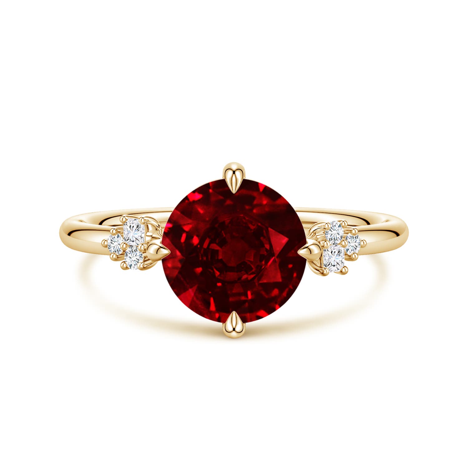 Angara 2.1 Carats Lab-Grown Round Ruby Engagement Ring with Mixed Cut Diamonds in 14K Yellow Gold
