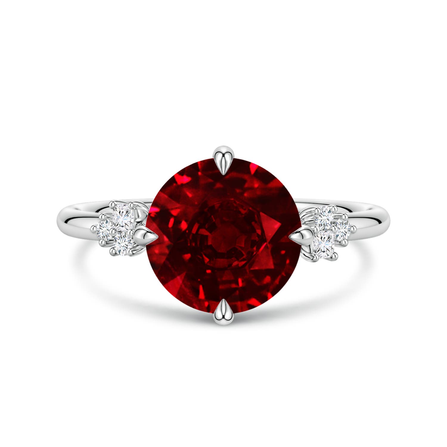 Angara 3.57 Carats Lab-Grown Round Ruby Engagement Ring with Mixed Cut Diamonds in 18K White Gold