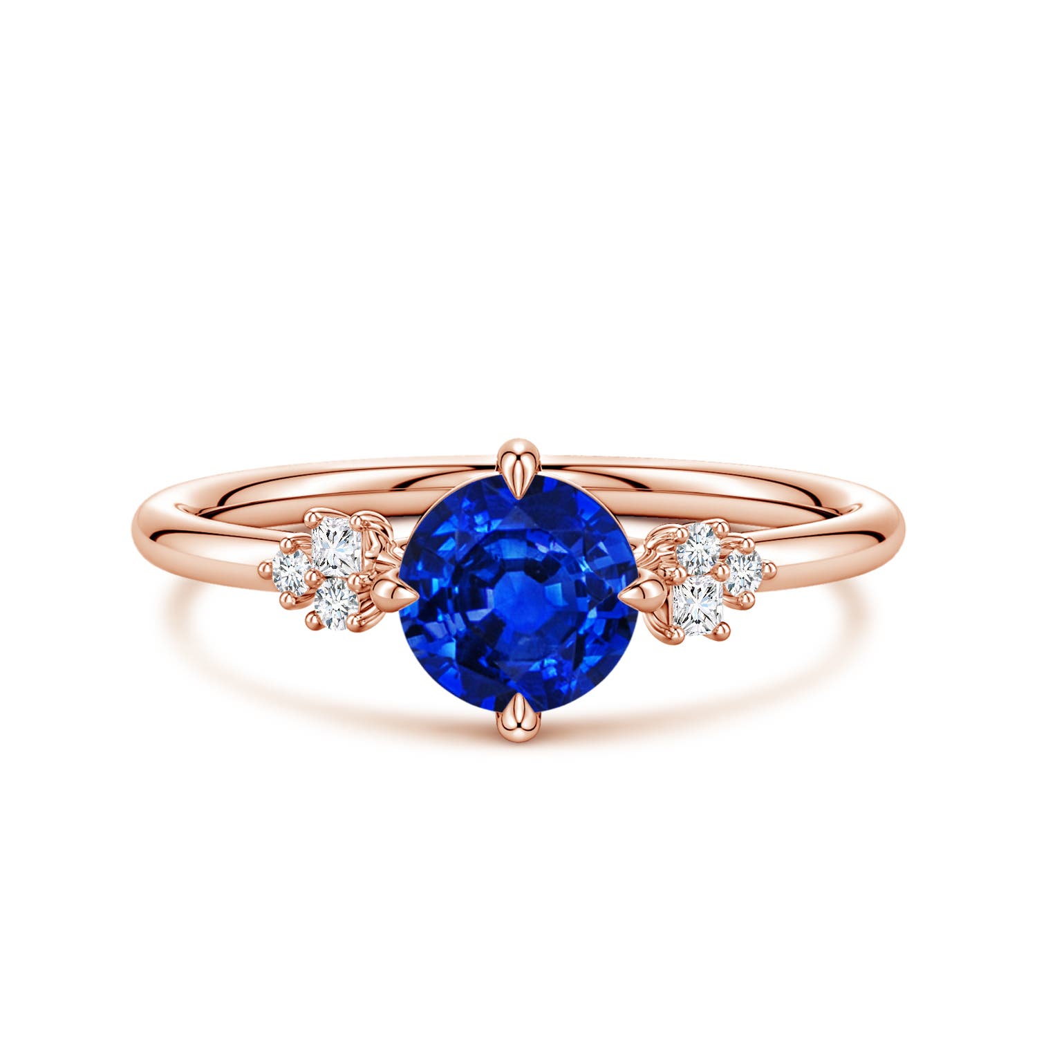 Angara 1.0 Carat Lab-Grown Round Blue Sapphire Engagement Ring with Mixed Cut Diamonds in 18K Rose Gold