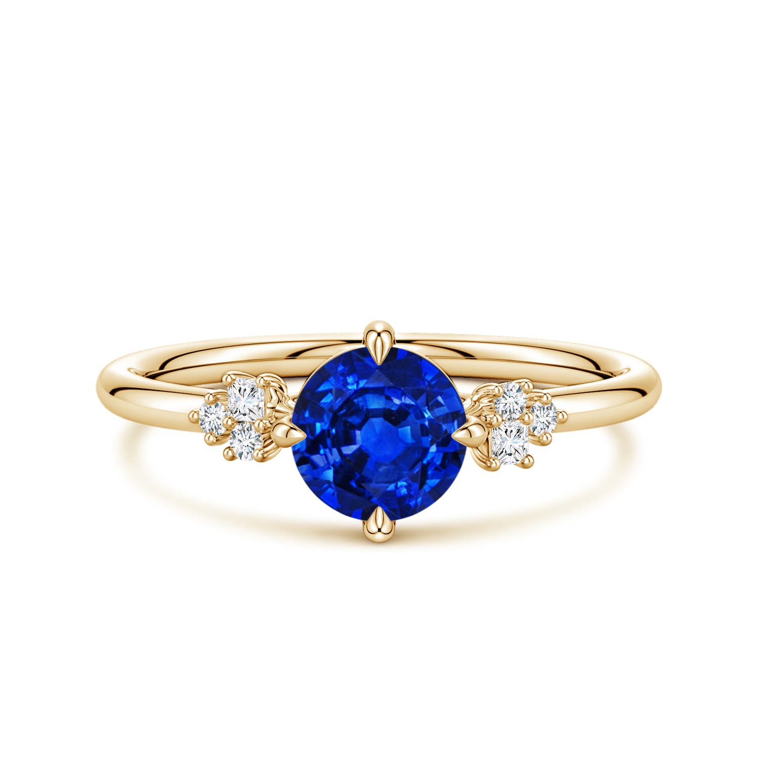 6mm Labgrown Lab-Grown Round Blue Sapphire Engagement Ring with Mixed Cut Diamonds in 18K Yellow Gold