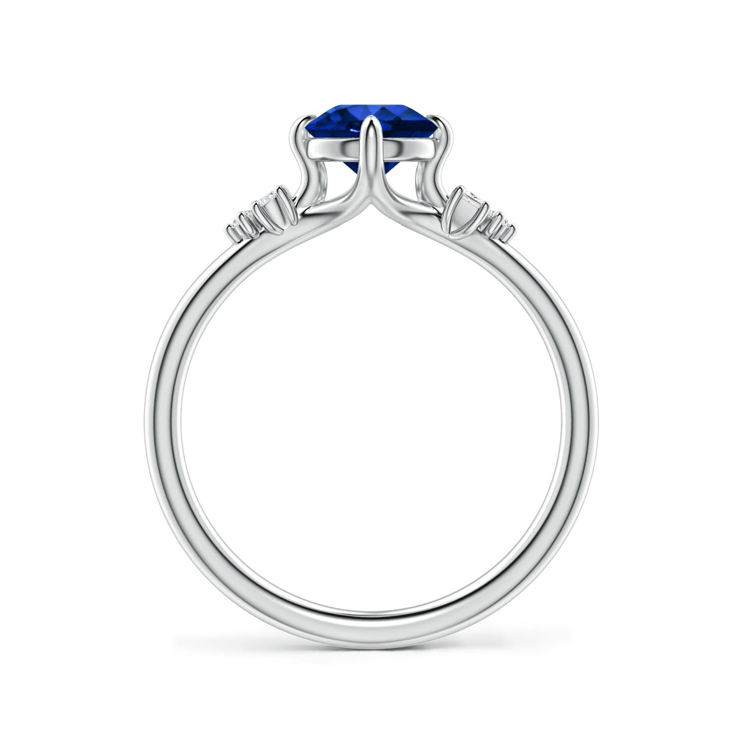 6mm Labgrown Lab-Grown Round Blue Sapphire Engagement Ring with Mixed Cut Diamonds in White Gold - side 3
