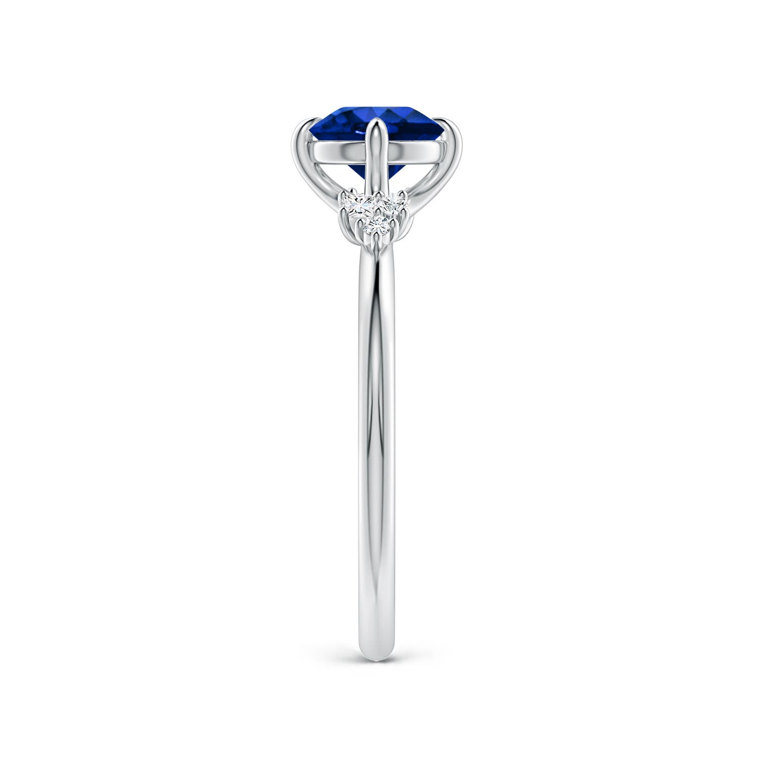 6mm Labgrown Lab-Grown Round Blue Sapphire Engagement Ring with Mixed Cut Diamonds in White Gold - side 4