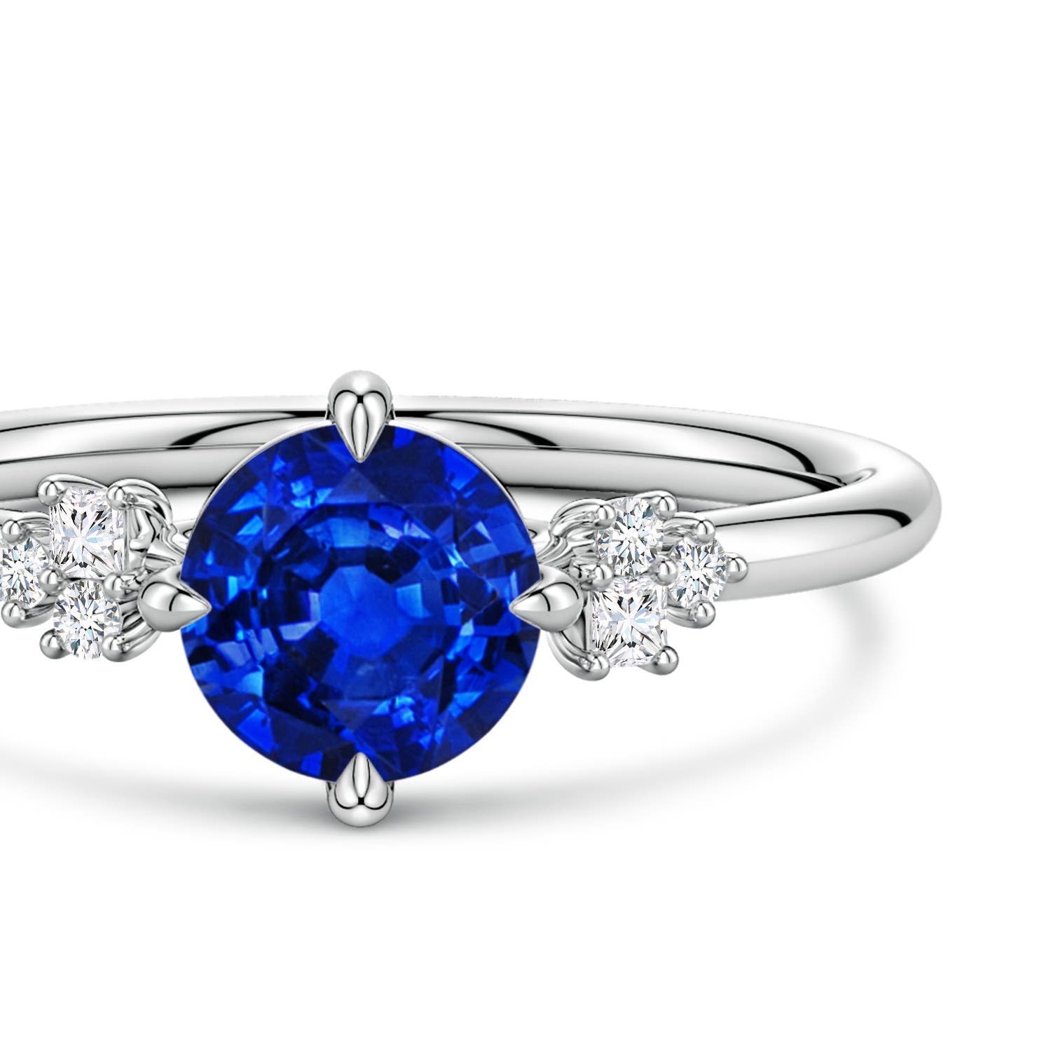 6mm Labgrown Lab-Grown Round Blue Sapphire Engagement Ring with Mixed Cut Diamonds in White Gold - side 5