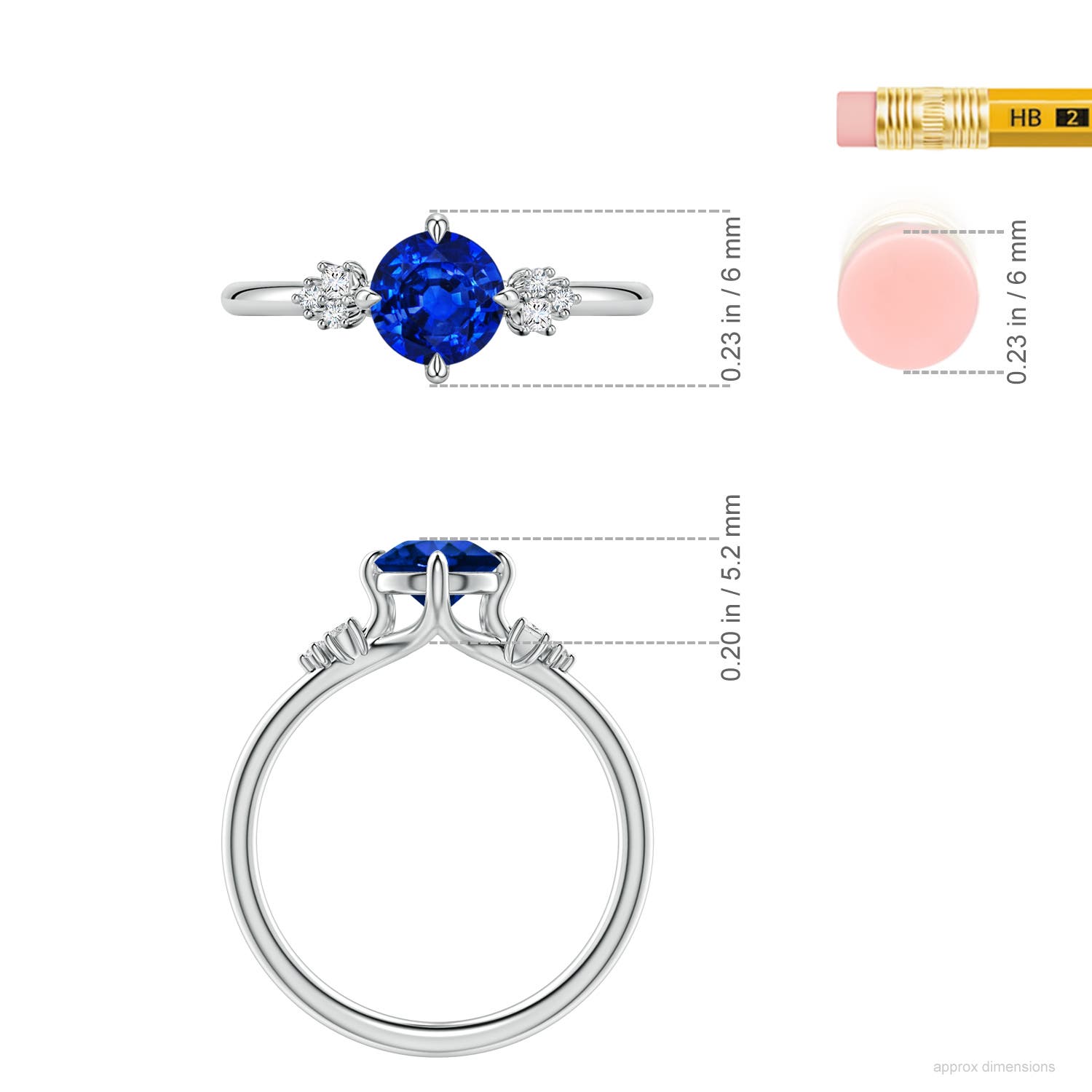 6mm Labgrown Lab-Grown Round Blue Sapphire Engagement Ring with Mixed Cut Diamonds in White Gold - ruler