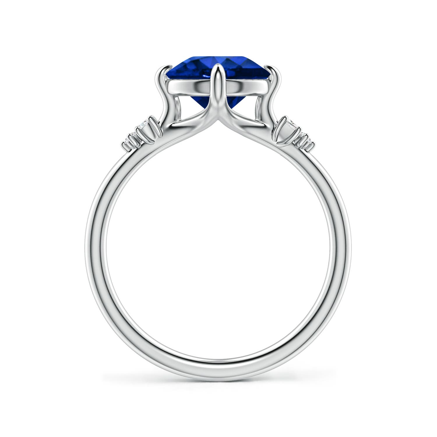 8mm Labgrown Lab-Grown Round Blue Sapphire Engagement Ring with Mixed Cut Diamonds in 18K White Gold