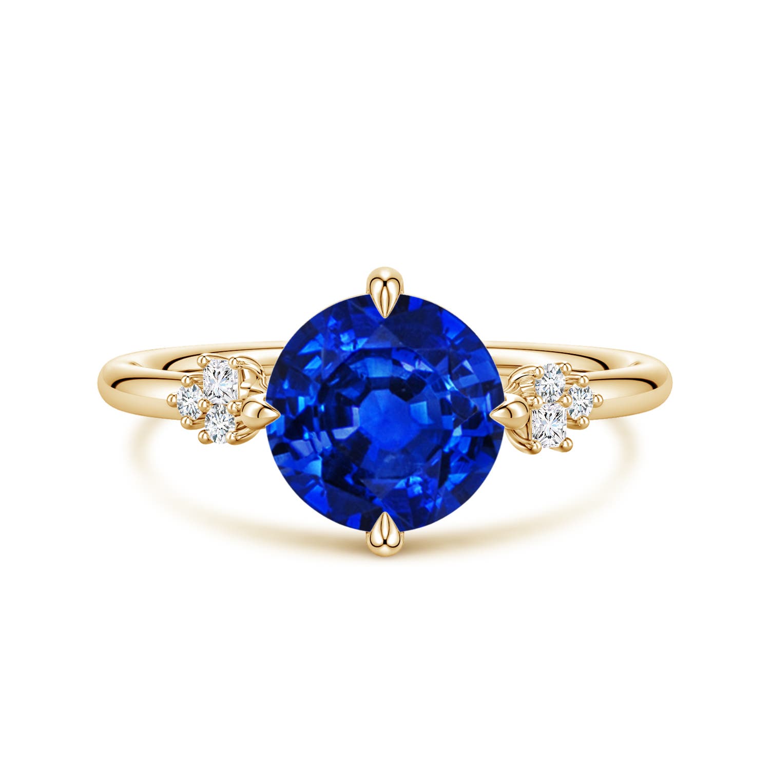 Angara 2.2 Carats Lab-Grown Round Blue Sapphire Engagement Ring with Mixed Cut Diamonds in 18K Yellow Gold