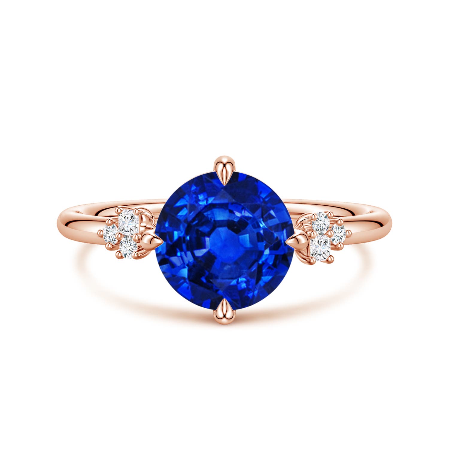Angara 2.2 Carats Lab-Grown Round Blue Sapphire Engagement Ring with Mixed Cut Diamonds in 14K Rose Gold