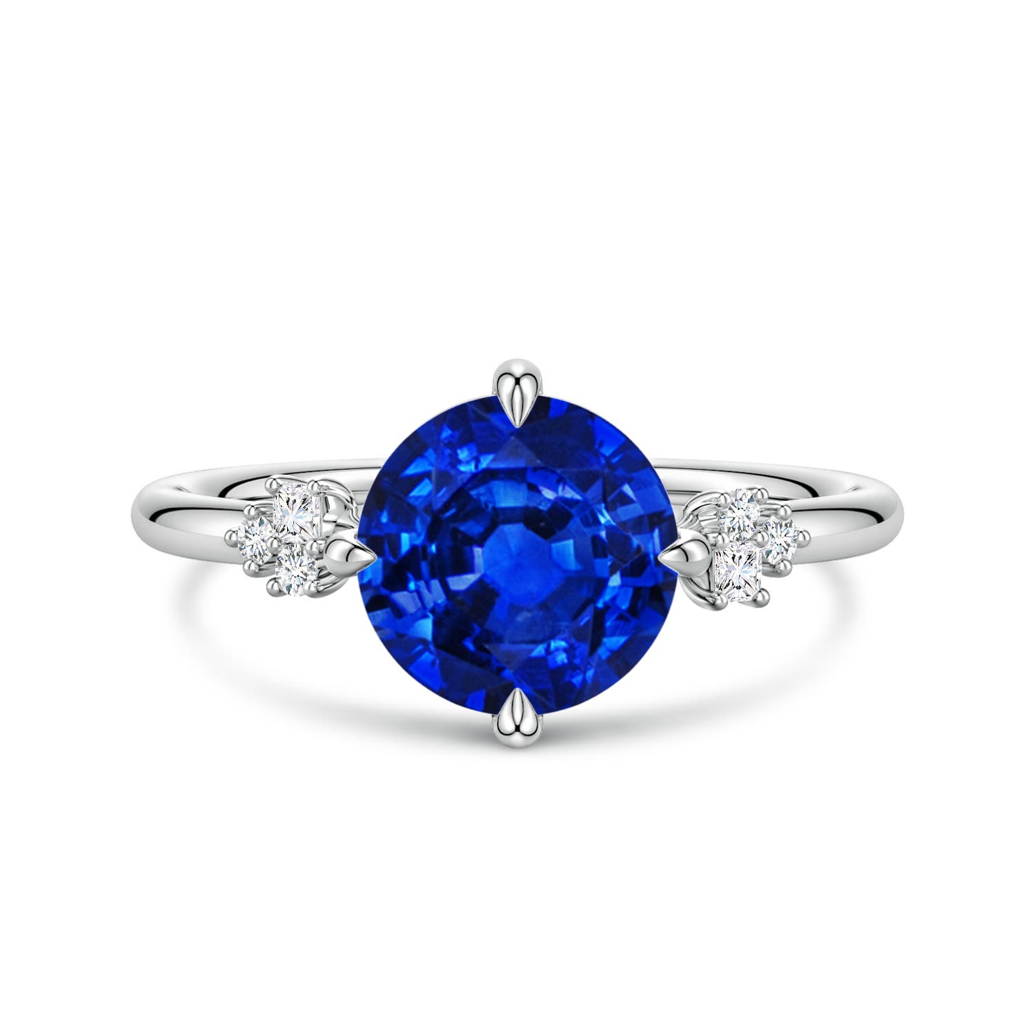 8mm Labgrown Lab-Grown Round Blue Sapphire Engagement Ring with Mixed Cut Diamonds in White Gold