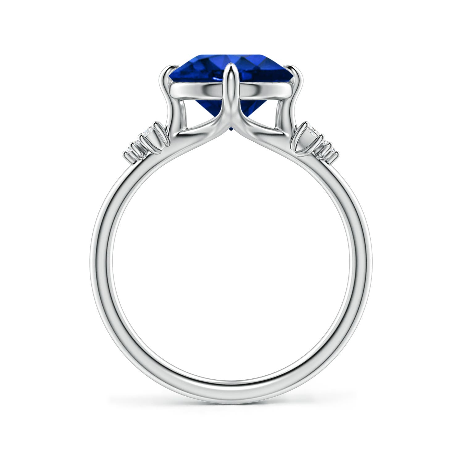 9mm Labgrown Lab-Grown Round Blue Sapphire Engagement Ring with Mixed Cut Diamonds in 18K White Gold