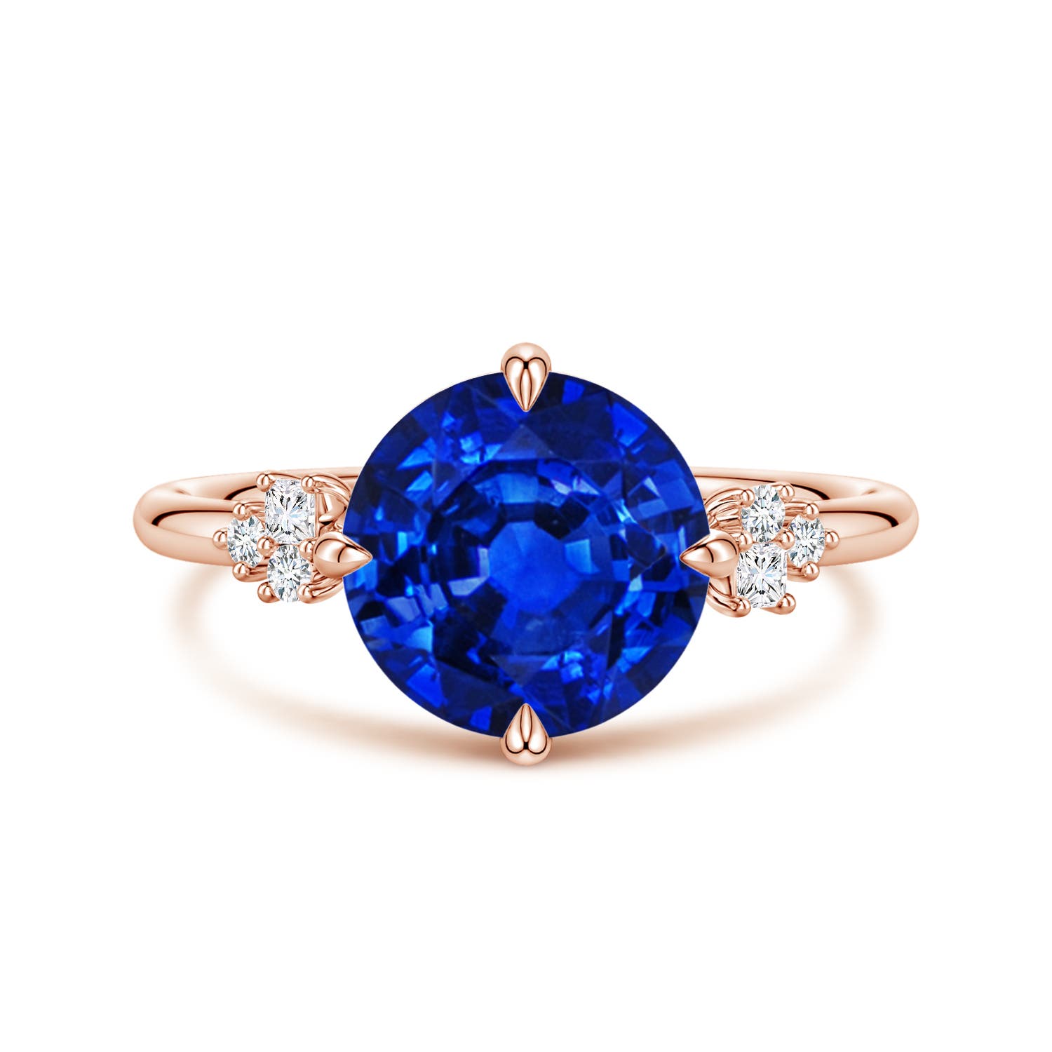 Angara 3.75 Carats Lab-Grown Round Blue Sapphire Engagement Ring with Mixed Cut Diamonds in 14K Rose Gold