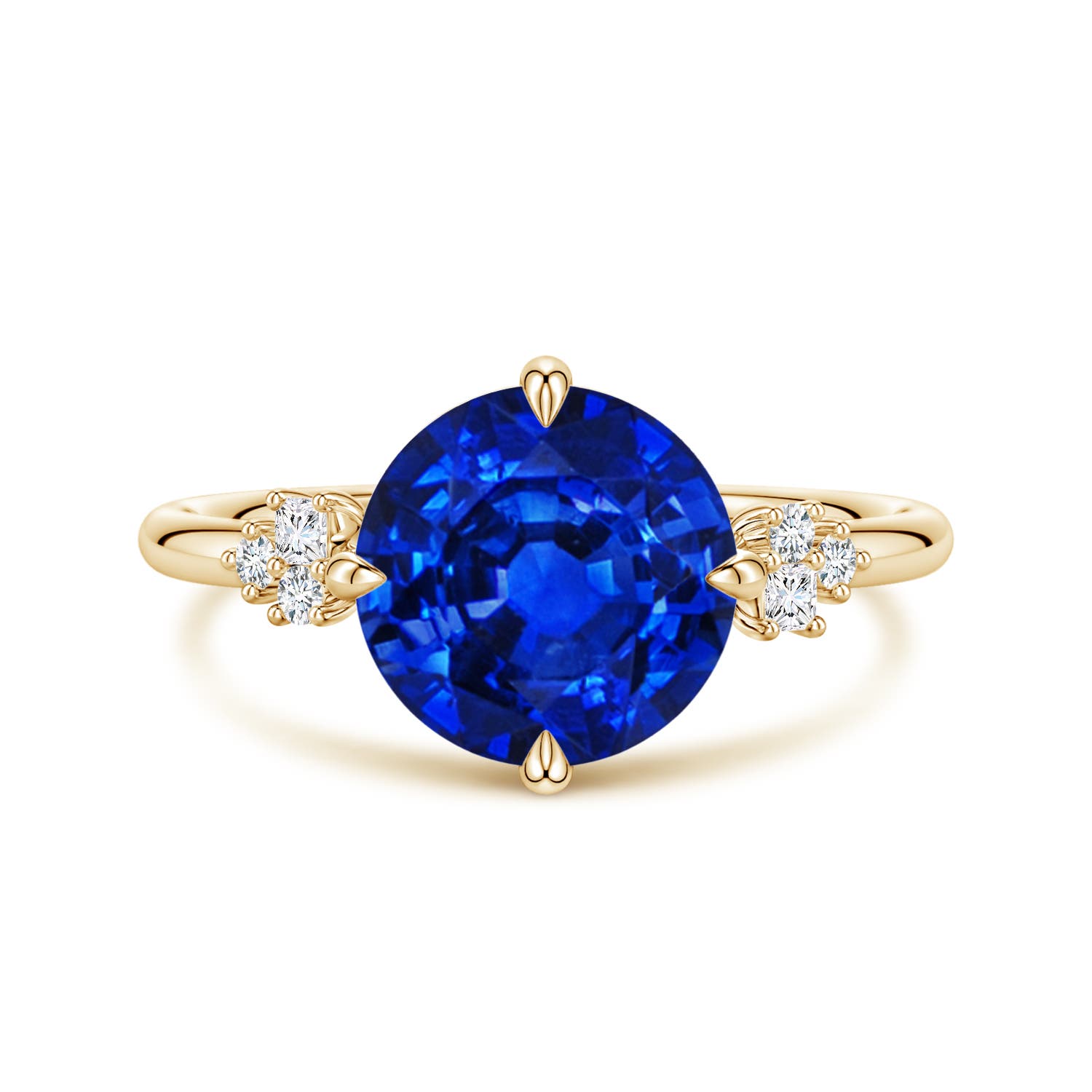 Angara 3.75 Carats Lab-Grown Round Blue Sapphire Engagement Ring with Mixed Cut Diamonds in 14K Yellow Gold