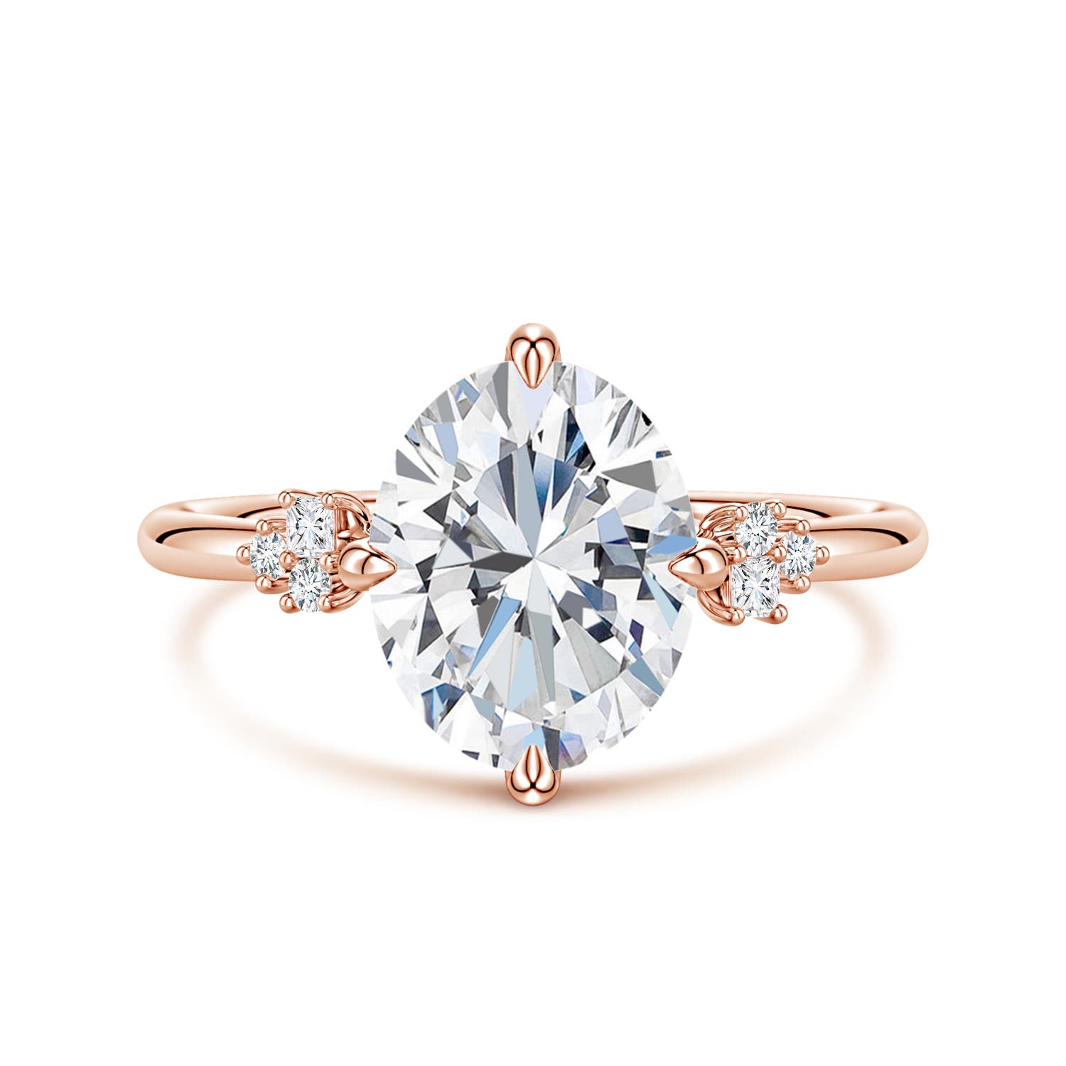 Angara 2.5 Carats Oval Lab-Grown Diamond Engagement Ring with Mixed Cut Accents in 18K Rose Gold