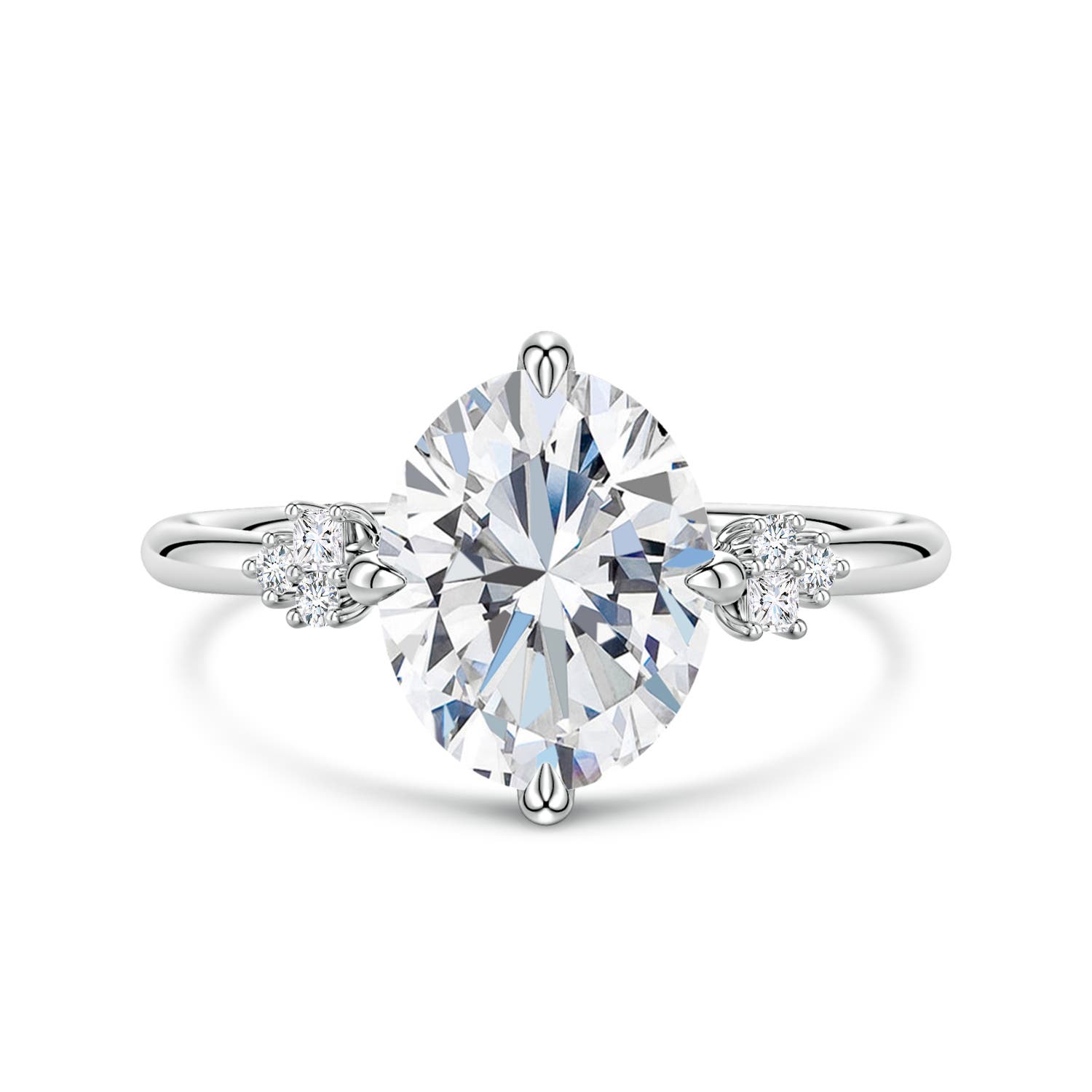 Angara 2.5 Carats Oval Lab-Grown Diamond Engagement Ring with Mixed Cut Accents in Platinum