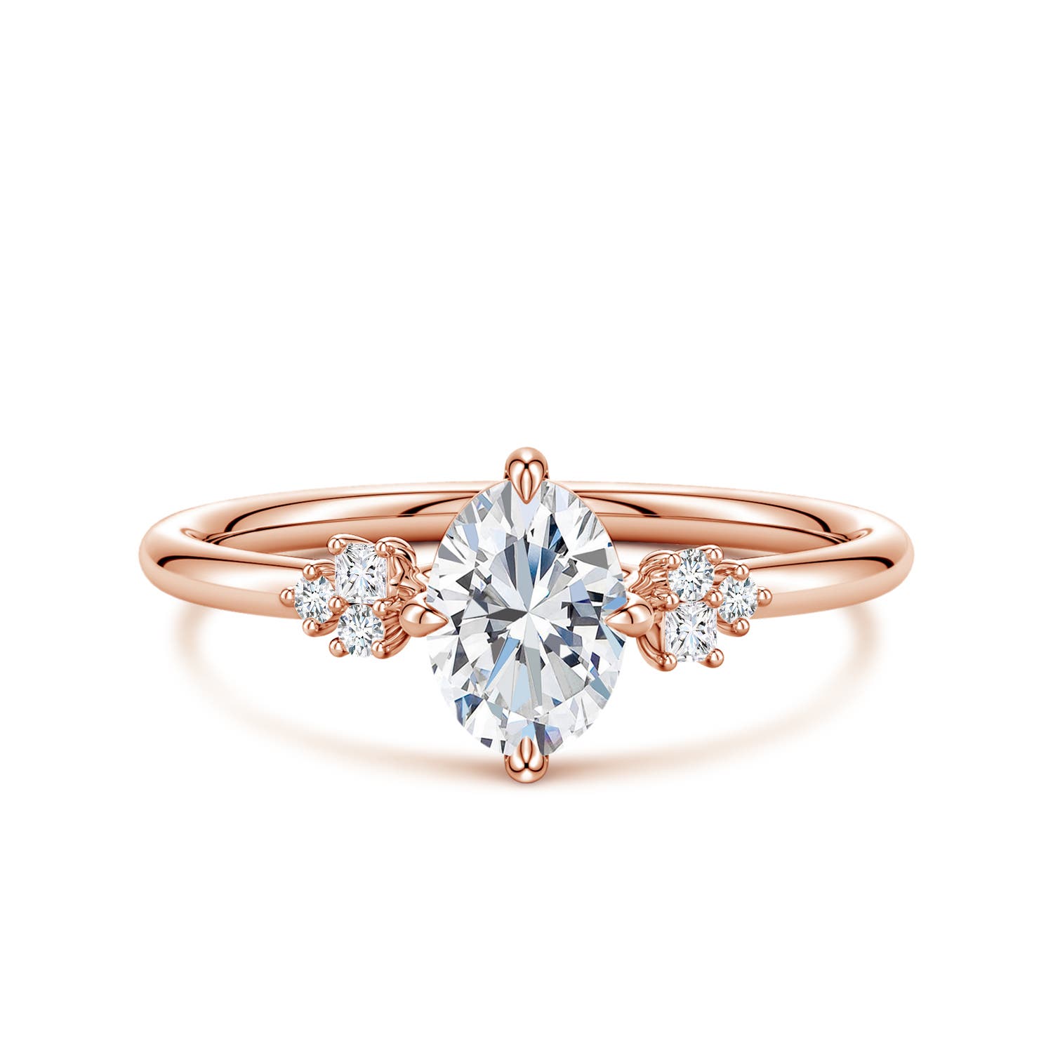 7x5mm FGVS Oval Lab-Grown Diamond Engagement Ring with Mixed Cut Accents in Rose Gold