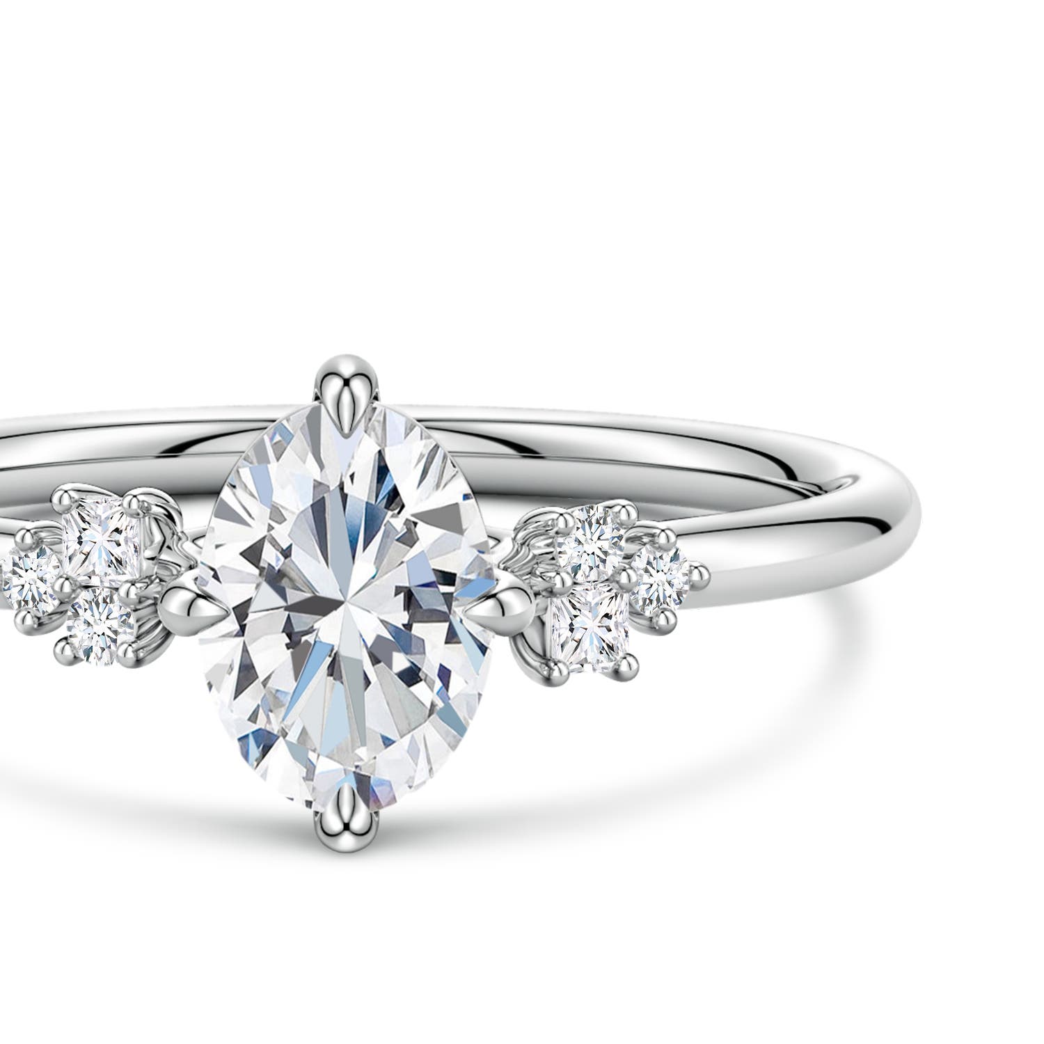 7x5mm FGVS Oval Lab-Grown Diamond Engagement Ring with Mixed Cut Accents in White Gold - side 6
