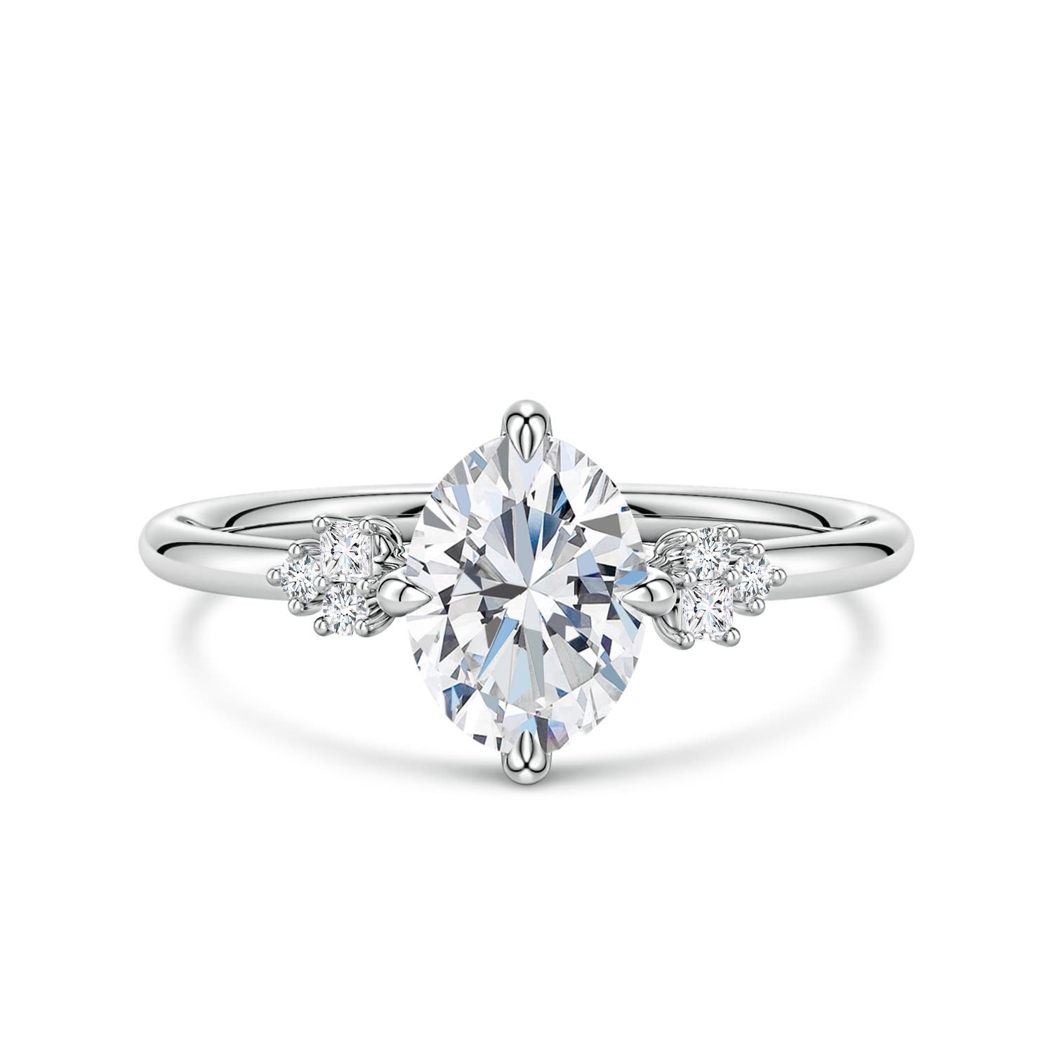 Angara 1.15 Carats Oval Lab-Grown Diamond Engagement Ring with Mixed Cut Accents in 18K White Gold