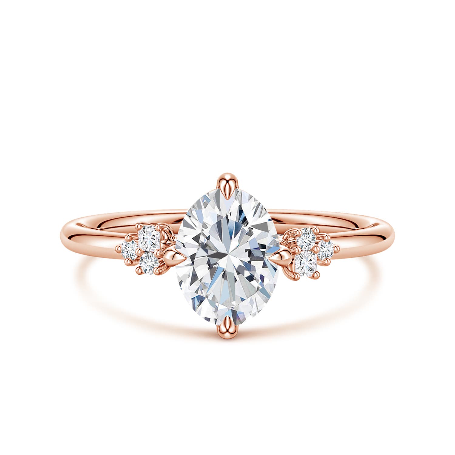 8x6mm FGVS Oval Lab-Grown Diamond Engagement Ring with Mixed Cut Accents in Rose Gold
