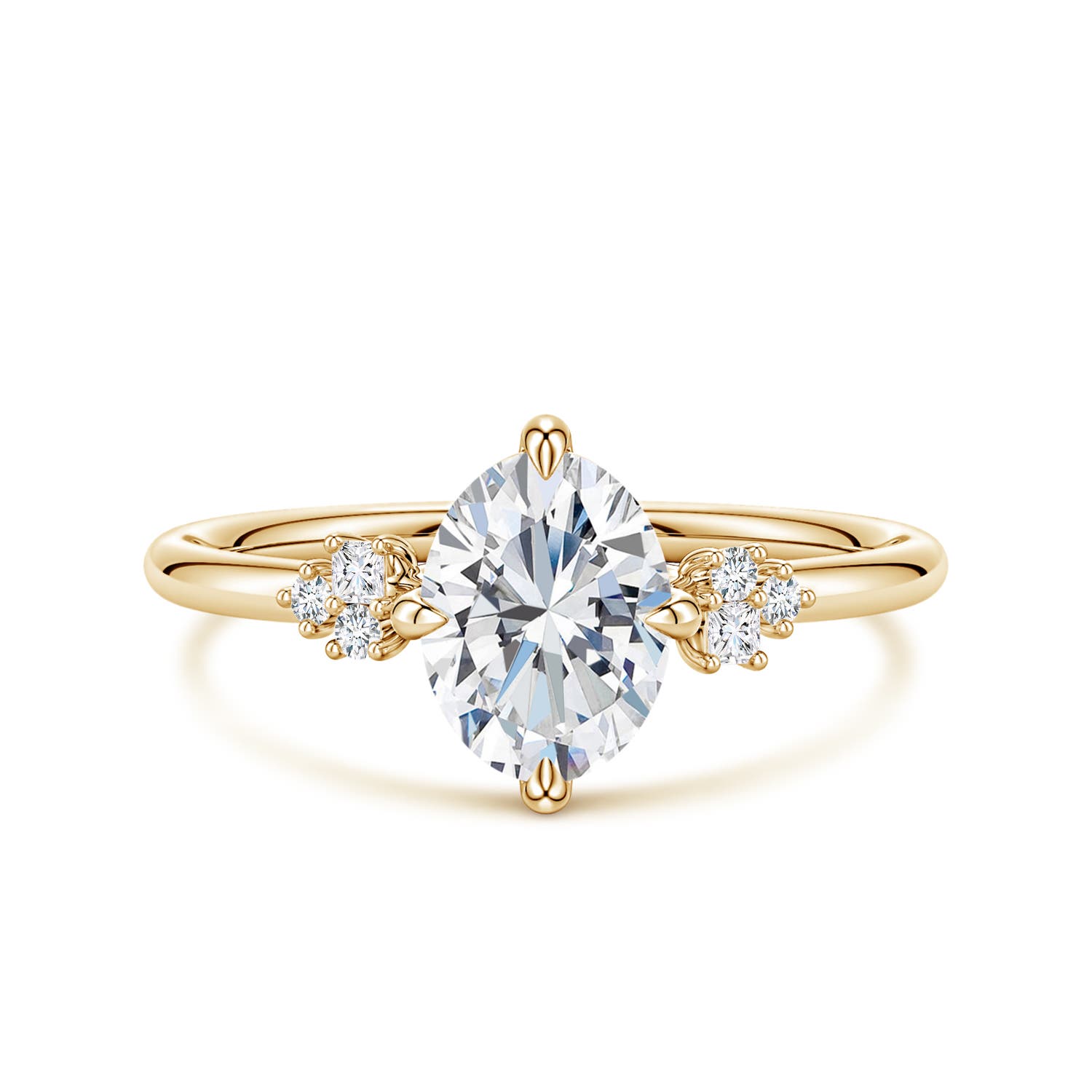 Angara 1.15 Carats Oval Lab-Grown Diamond Engagement Ring with Mixed Cut Accents in 14K Yellow Gold