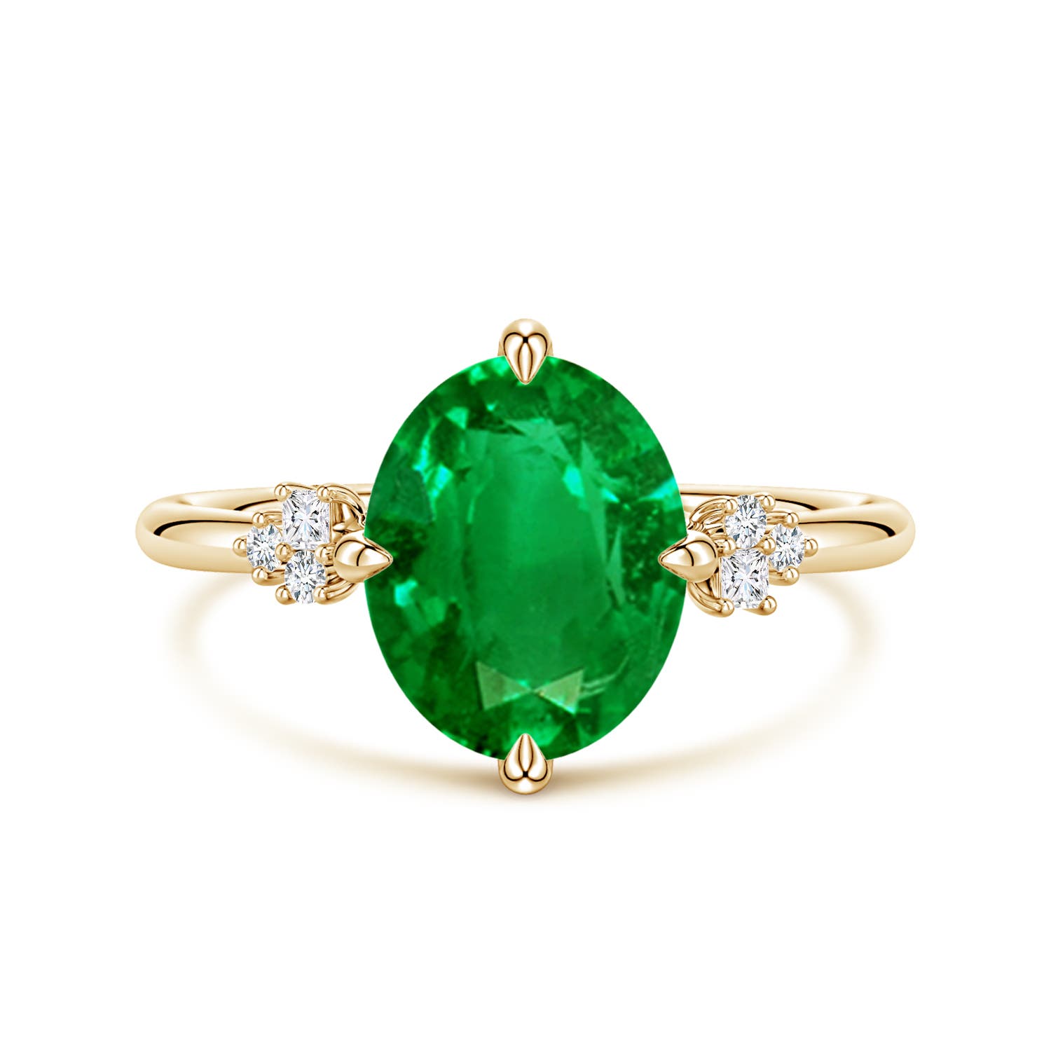Angara 2.25 Carats Lab-Grown Oval Emerald Engagement Ring with Mixed Cut Diamonds in 18K Yellow Gold