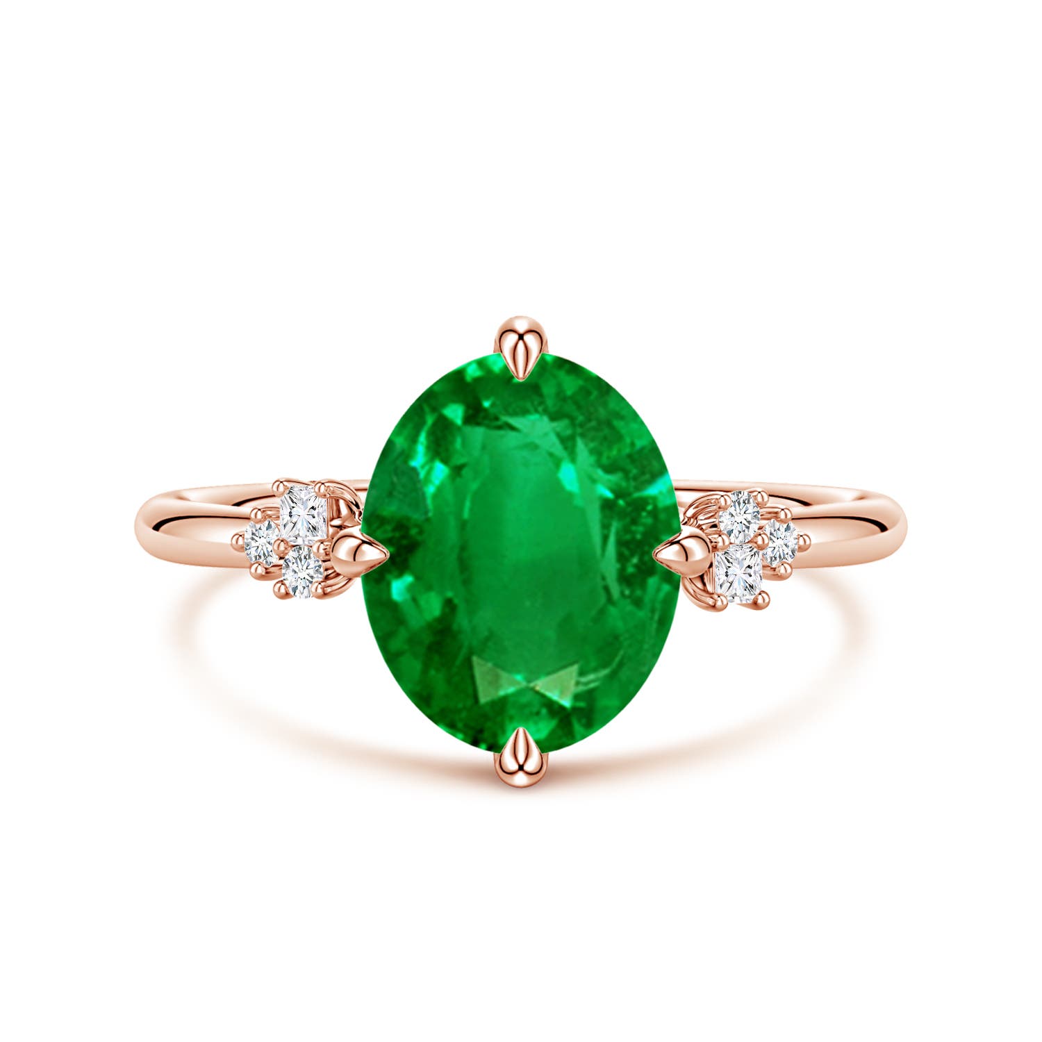 Angara 2.25 Carats Lab-Grown Oval Emerald Engagement Ring with Mixed Cut Diamonds in 14K Rose Gold