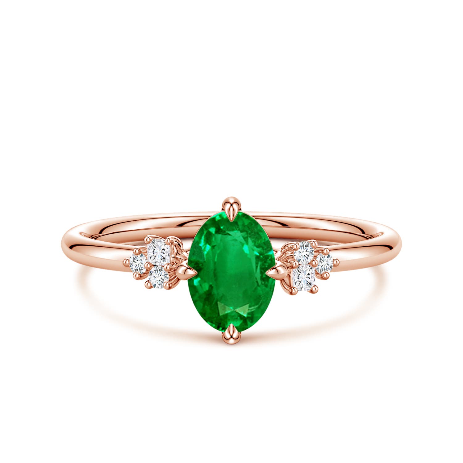 Angara 0.66 Carat Lab-Grown Oval Emerald Engagement Ring with Mixed Cut Diamonds in 18K Rose Gold
