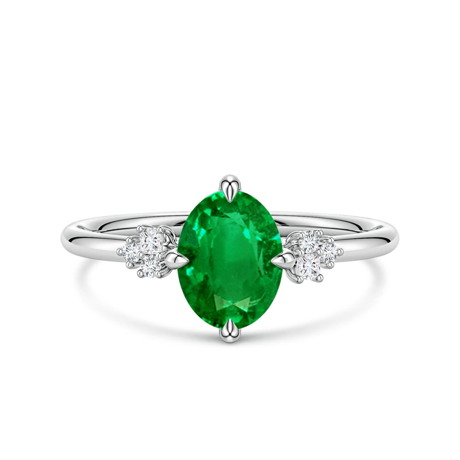 Angara 1.1 Carats Lab-Grown Oval Emerald Engagement Ring with Mixed Cut Diamonds in 18K White Gold