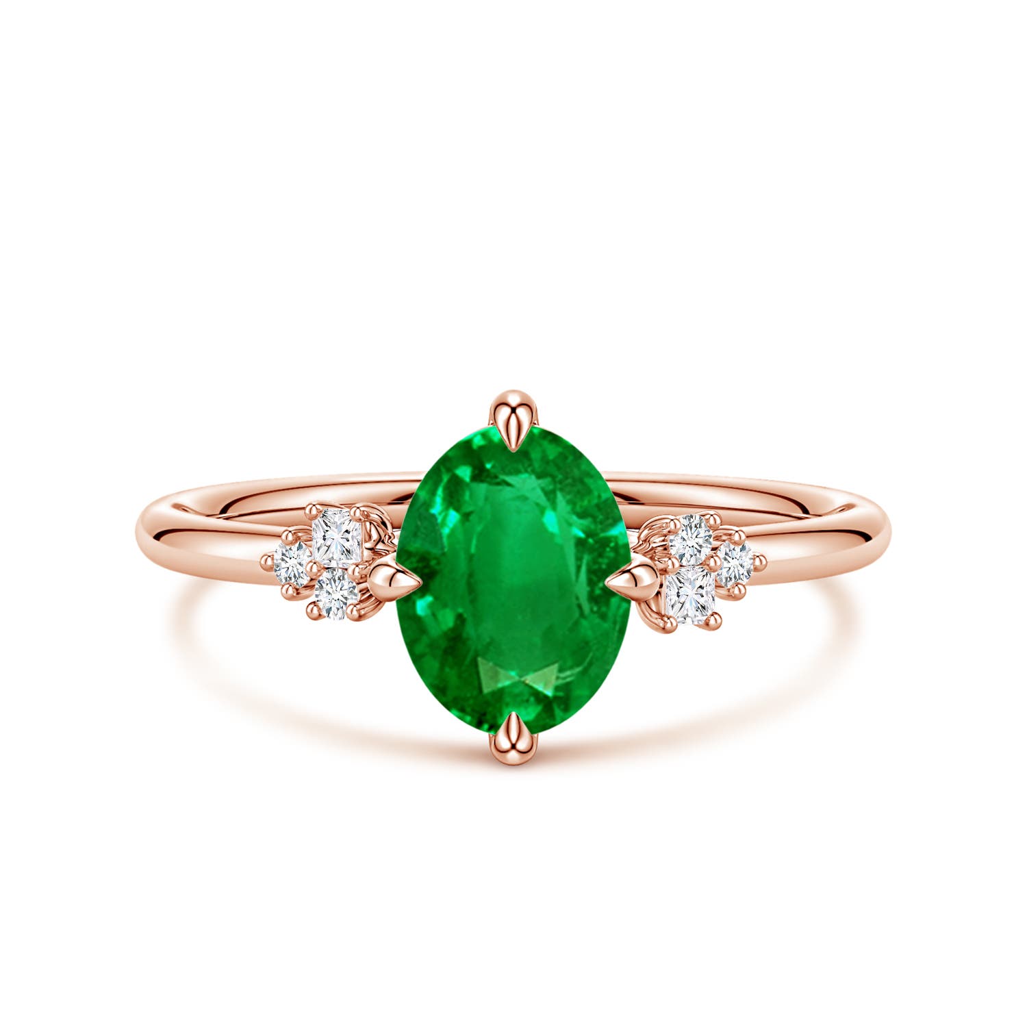 Angara 1.1 Carats Lab-Grown Oval Emerald Engagement Ring with Mixed Cut Diamonds in 14K Rose Gold