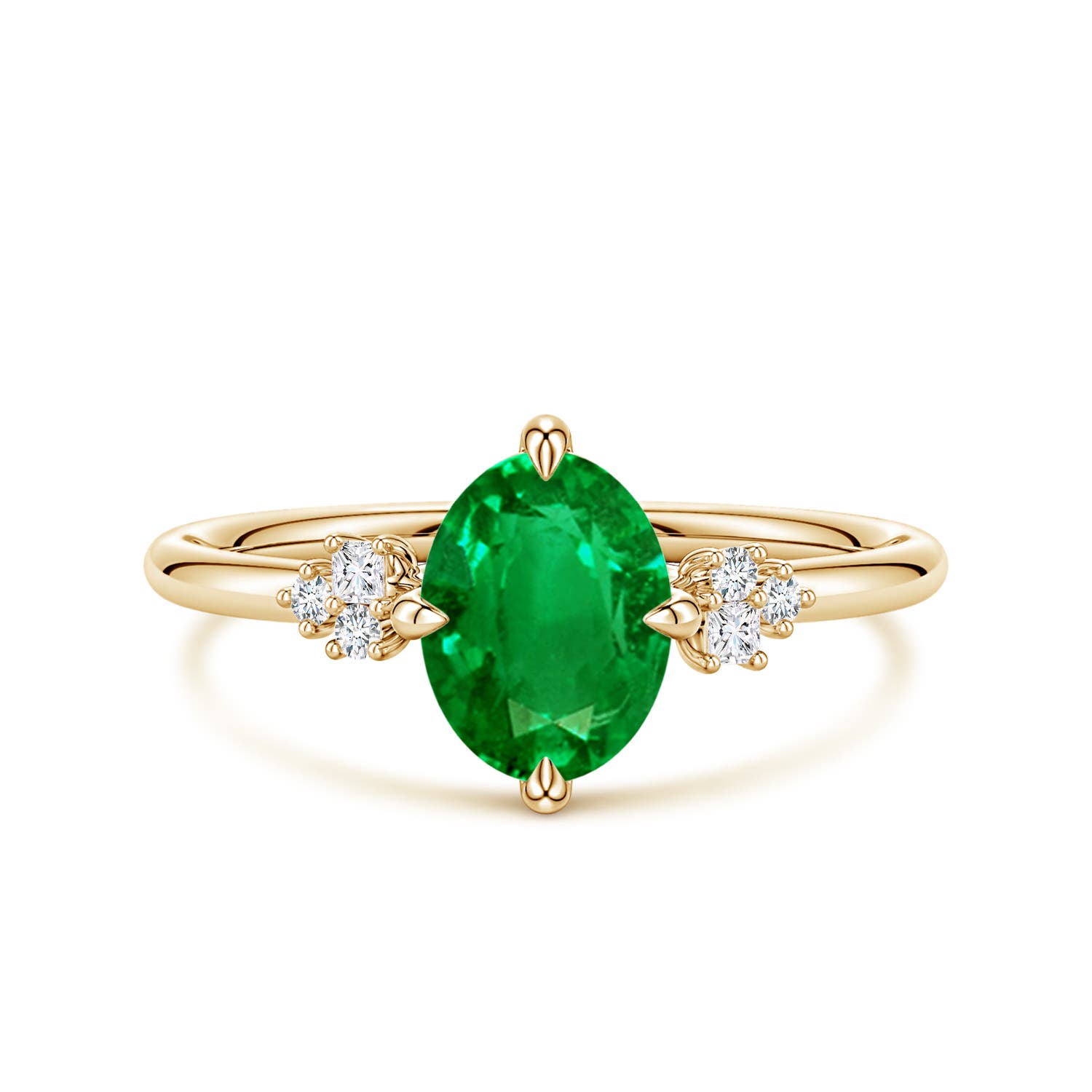 Angara 1.1 Carats Lab-Grown Oval Emerald Engagement Ring with Mixed Cut Diamonds in 10K Yellow Gold