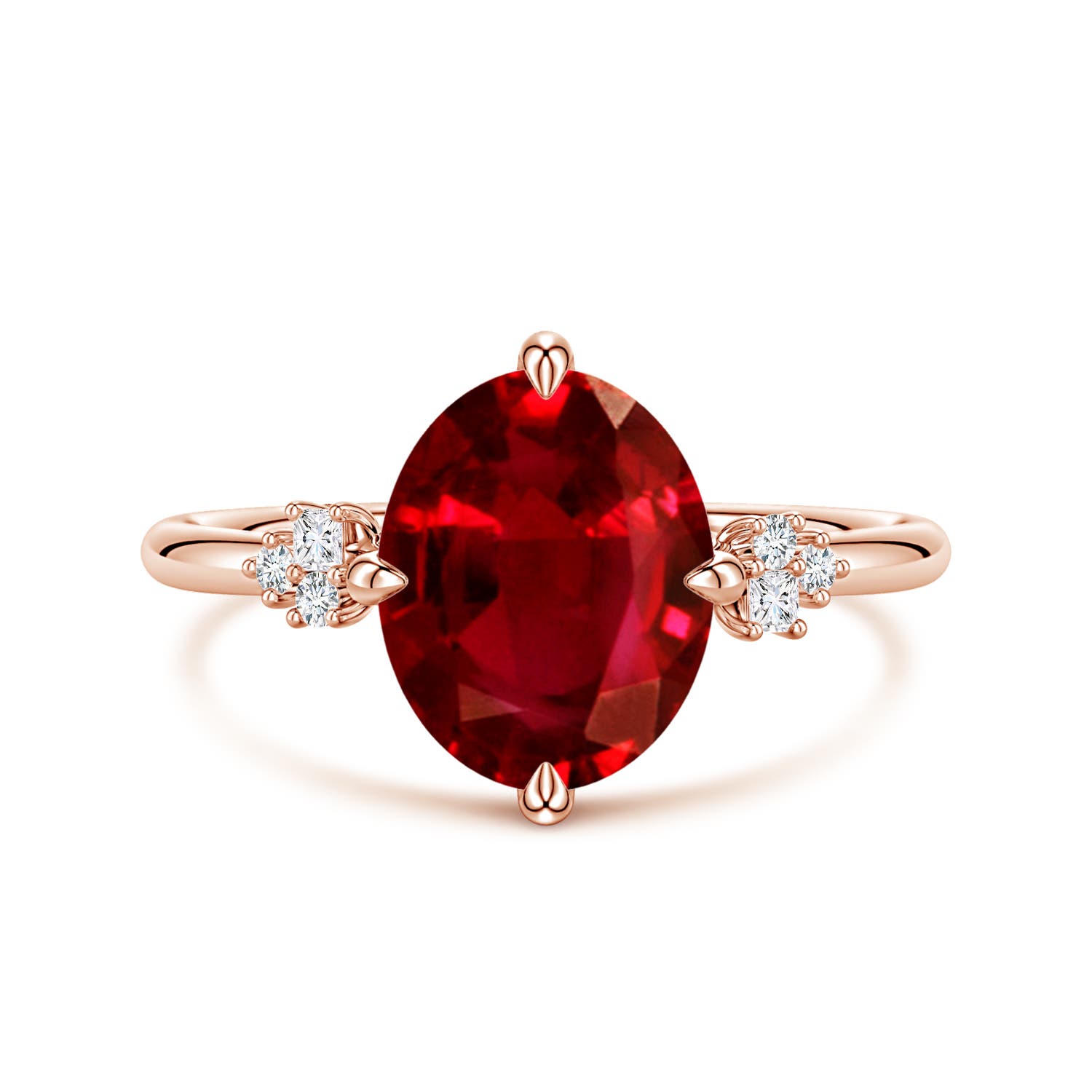 Angara 3.3 Carats Lab-Grown Oval Ruby Engagement Ring with Mixed Cut Diamonds in 18K Rose Gold