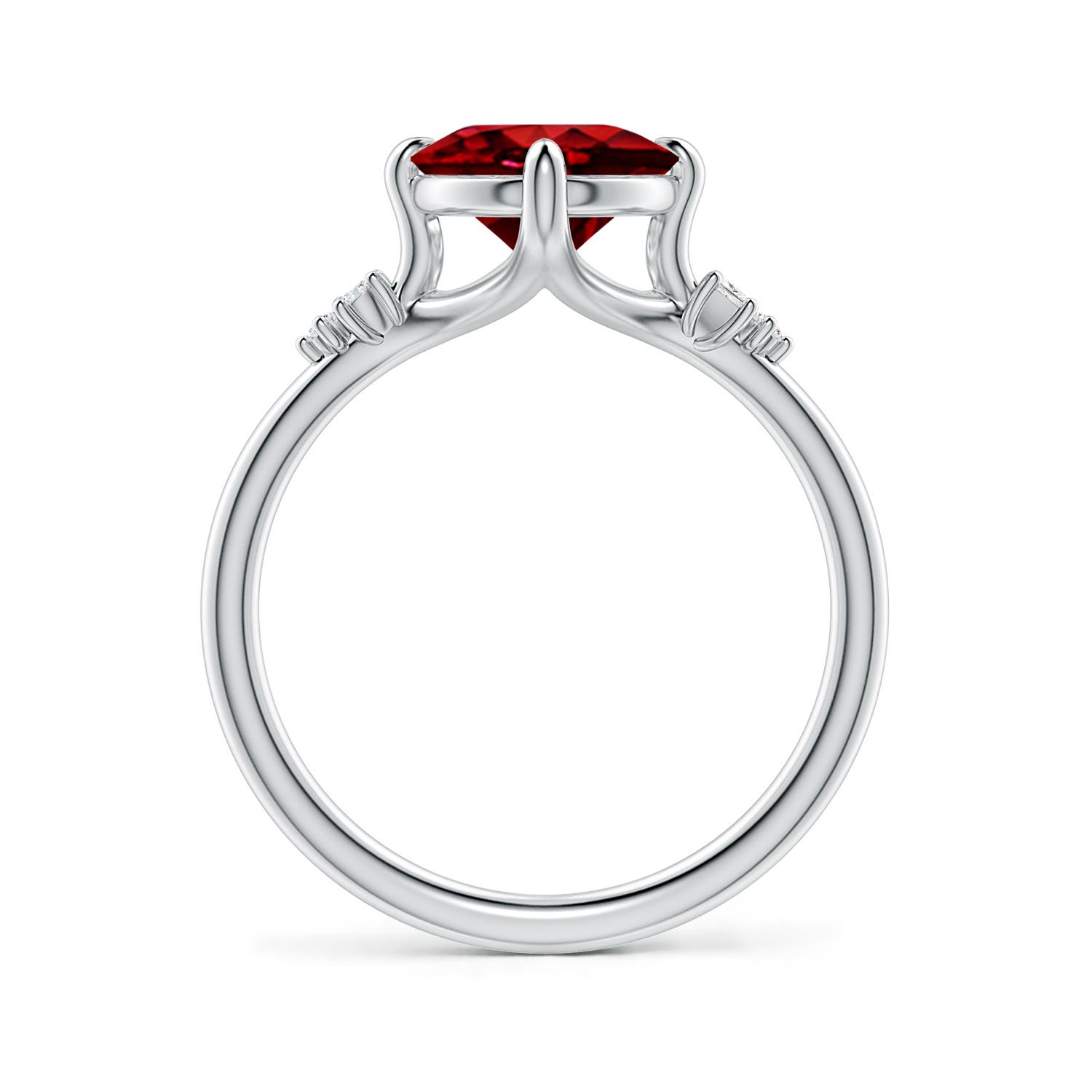 10x8mm Labgrown Lab-Grown Oval Ruby Engagement Ring with Mixed Cut Diamonds in 18K White Gold