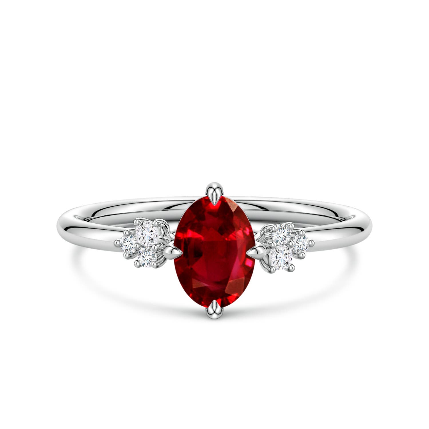 7x5mm Labgrown Lab-Grown Oval Ruby Engagement Ring with Mixed Cut Diamonds in White Gold