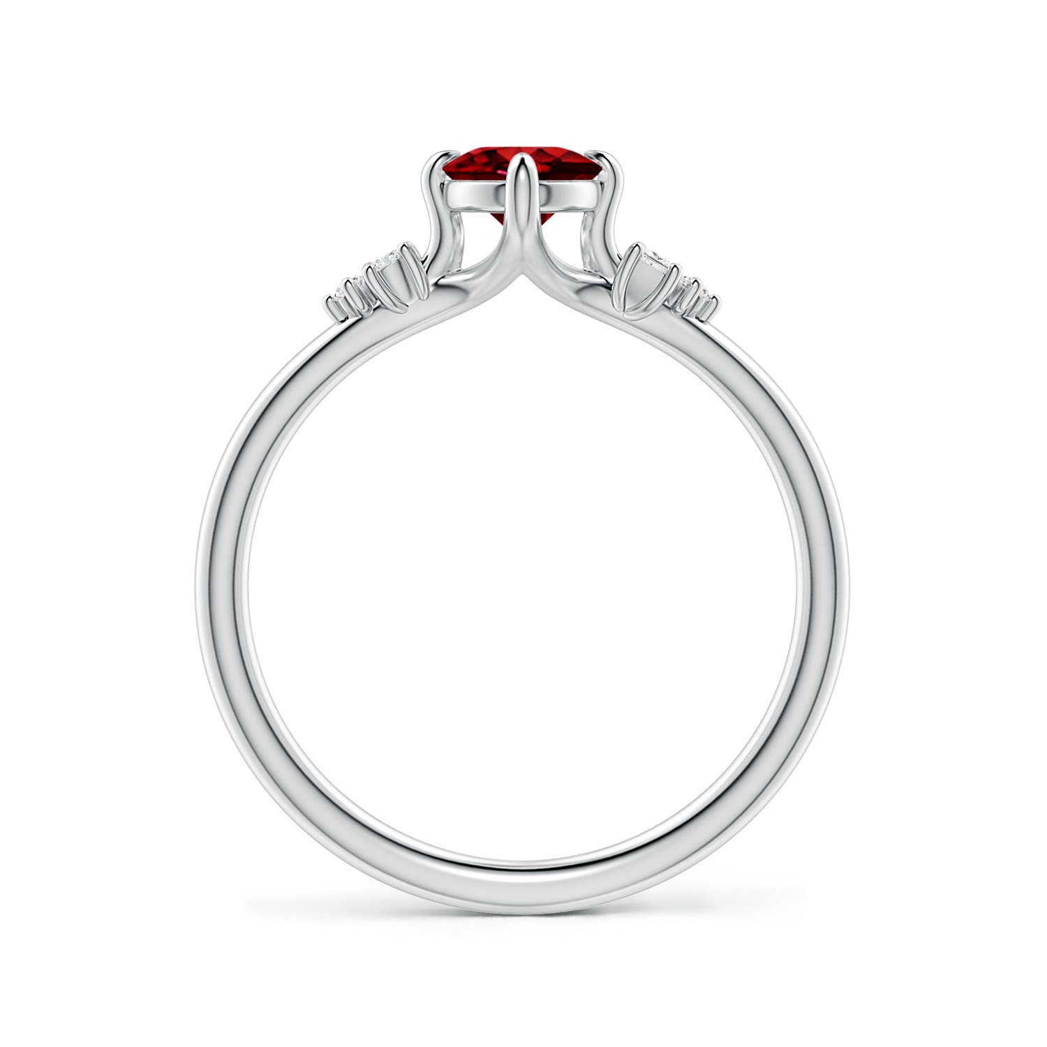 7x5mm Labgrown Lab-Grown Oval Ruby Engagement Ring with Mixed Cut Diamonds in White Gold - side 3